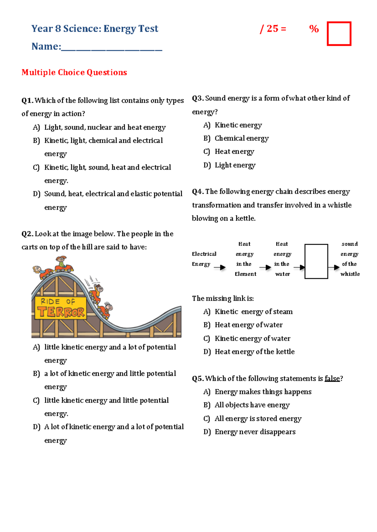 Year 8 Science: Practice Exam AT1 on Energy Concepts - Studocu