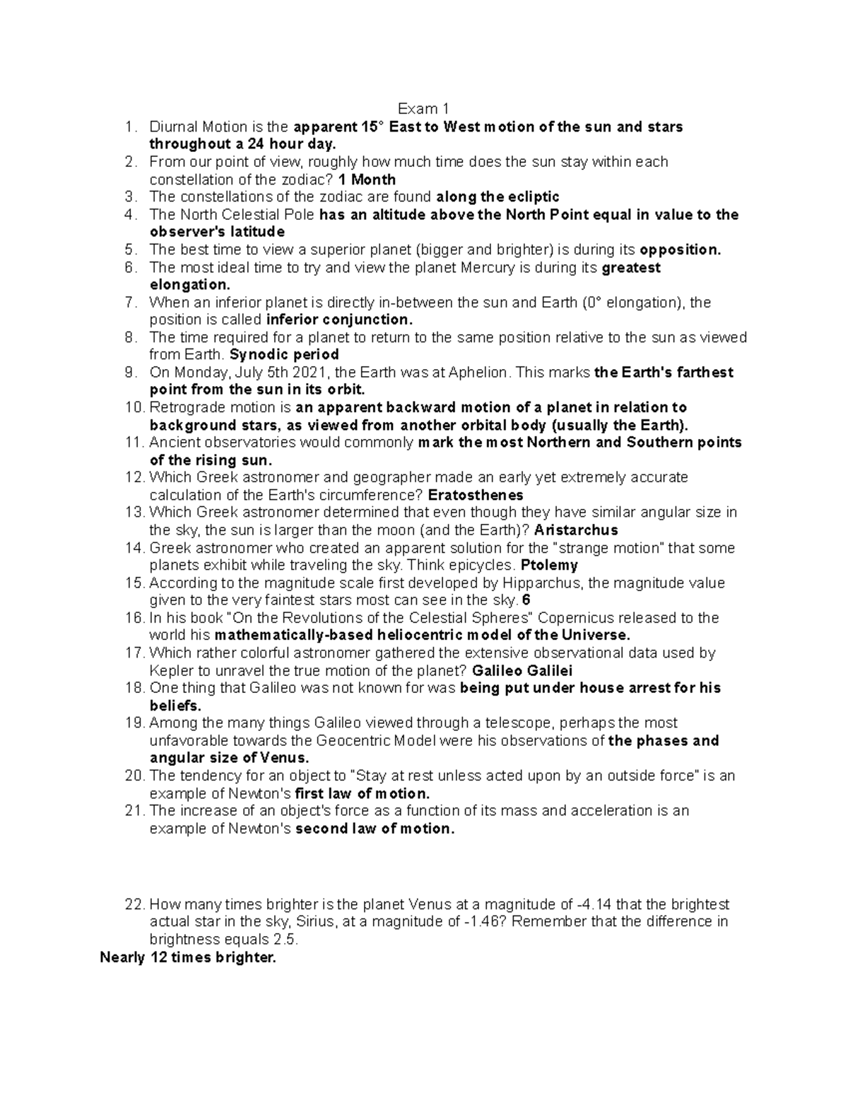 Astro 101 - Exam 1 Practice Questions and Key Concepts - Studocu