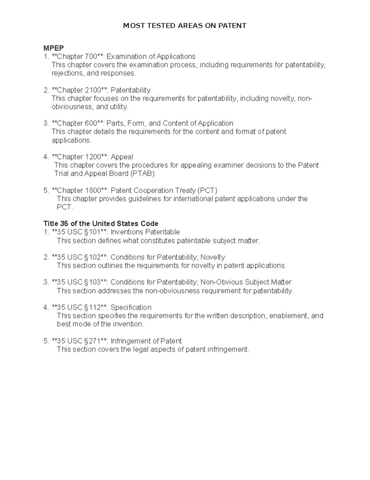 Most tested topics on patent law and MPEP guidelines - Studocu