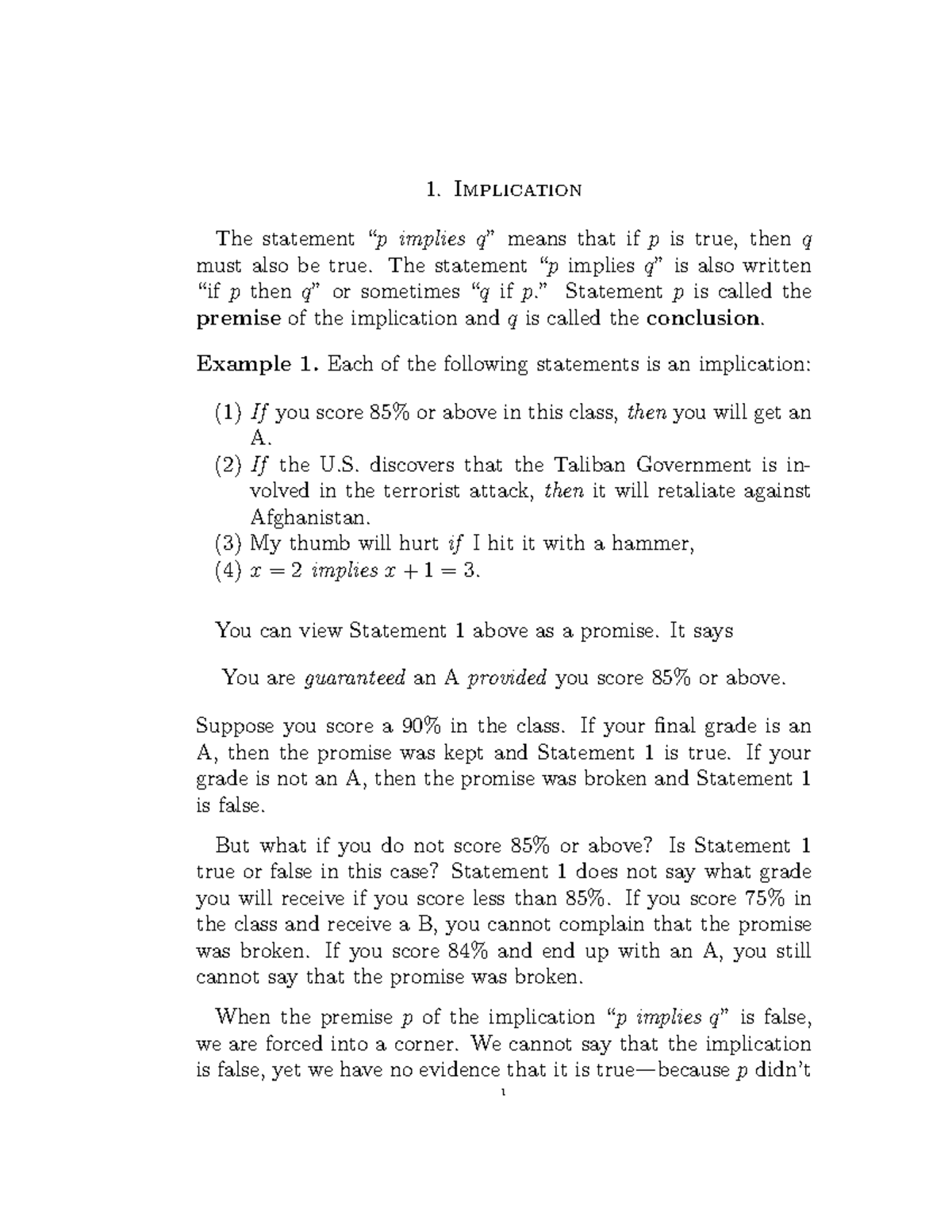 Implication in programming - Implication The statement “p implies q ...