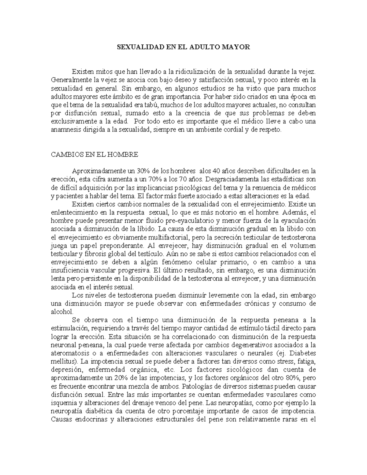 SG 16: Sexualidad en el Adulto Mayor y sus Cambios Fisiológicos - Studocu