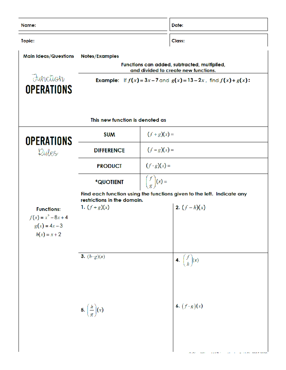 Function Operations Notes for Calculating Functions and Rules - Studocu