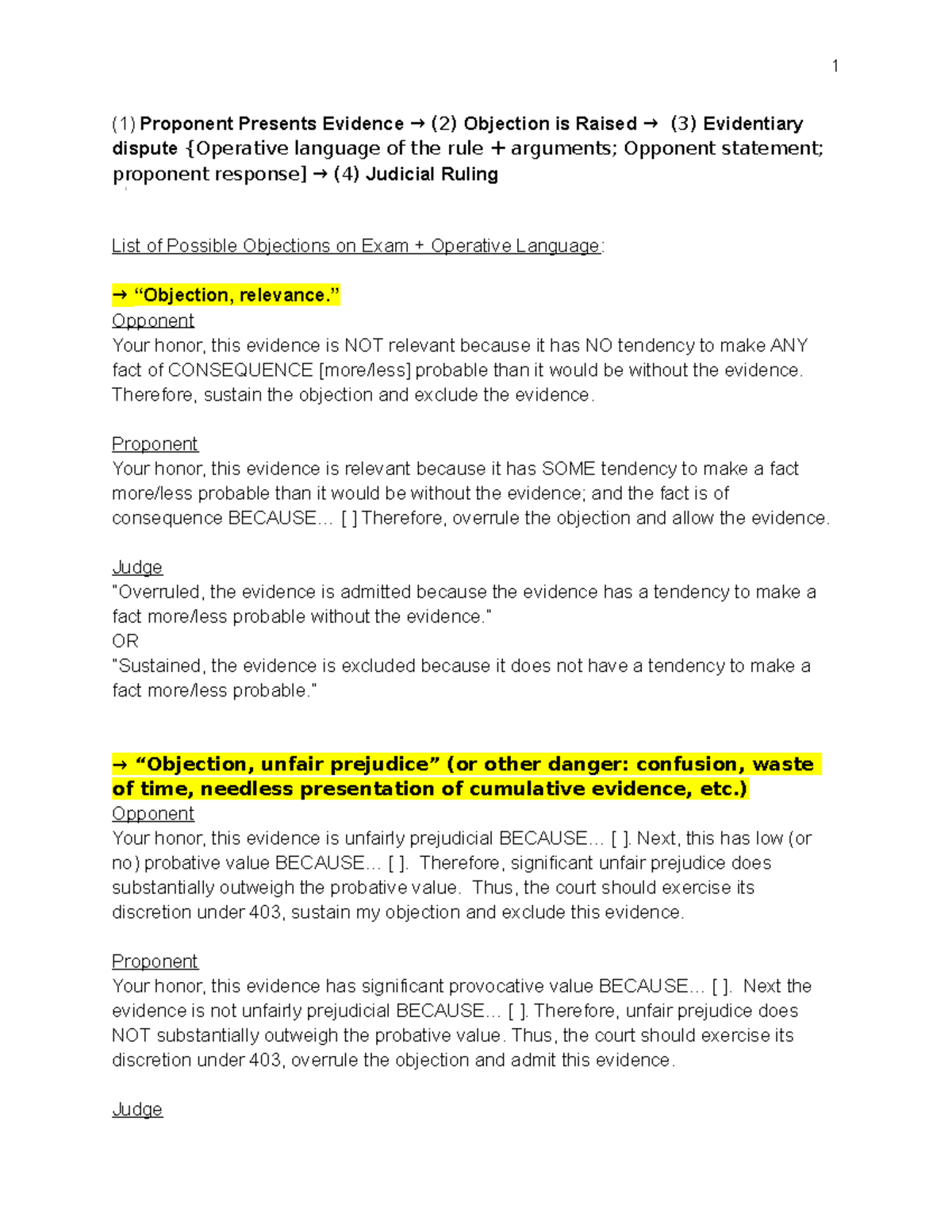 Evidence Objections Guide for Legal Studies: Key Concepts & Responses ...