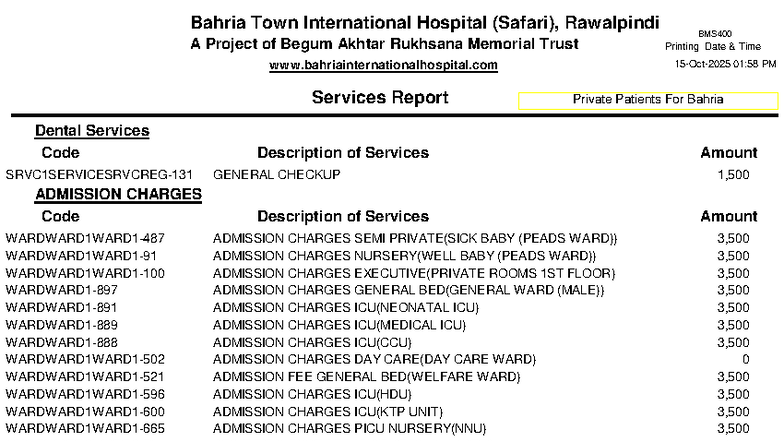 Bahria Town International Hospital (Safari) Services Report - BIH ...
