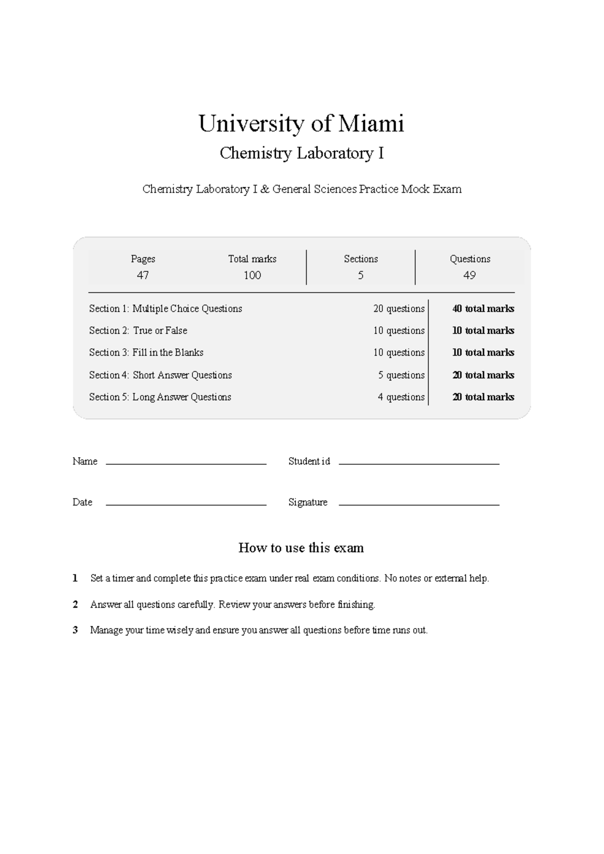 CHM 113 Chemistry Laboratory I Mock Exam Practice 2026 - Studocu