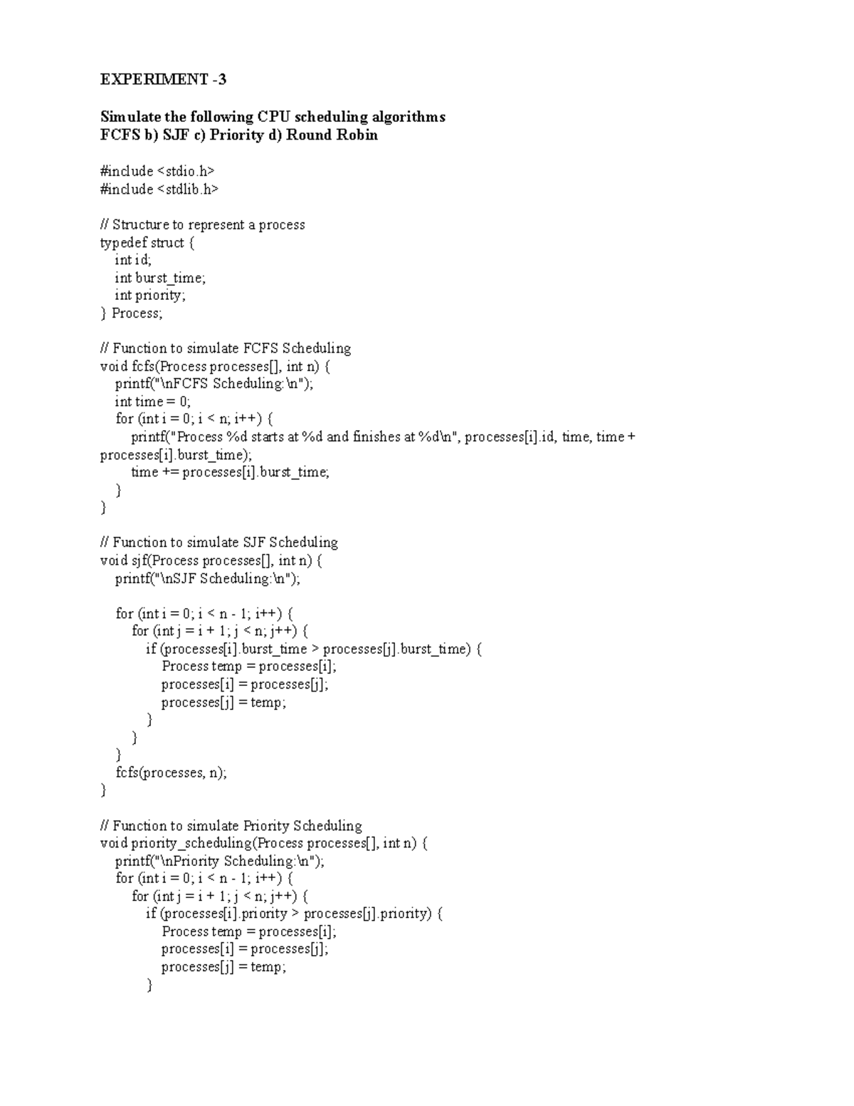 OS Experiments 3 to 7: CPU Scheduling & Memory Allocation Methods - Studocu