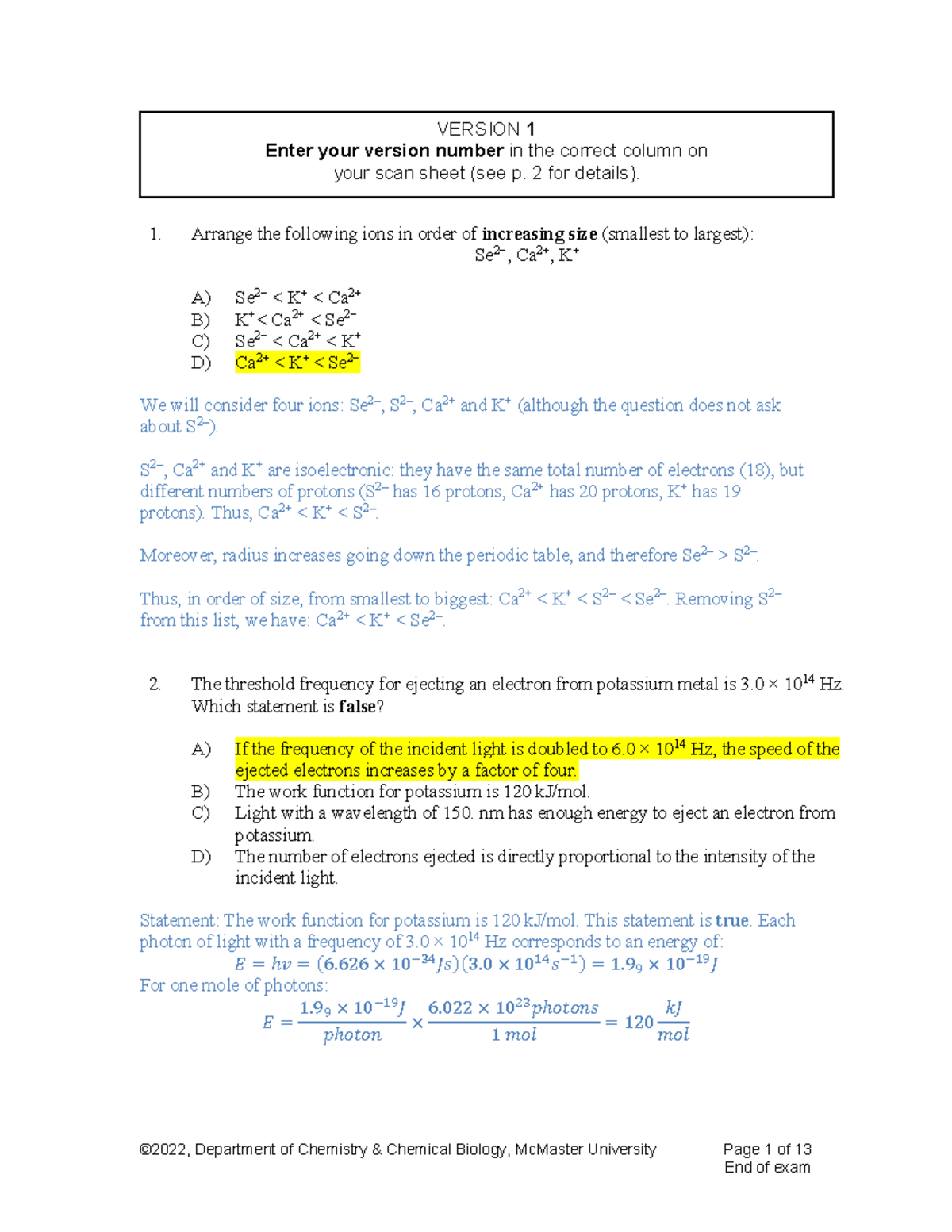 Fall 22 1A03 Test 2 - Version 1-solutions - ©2022, Department of ...