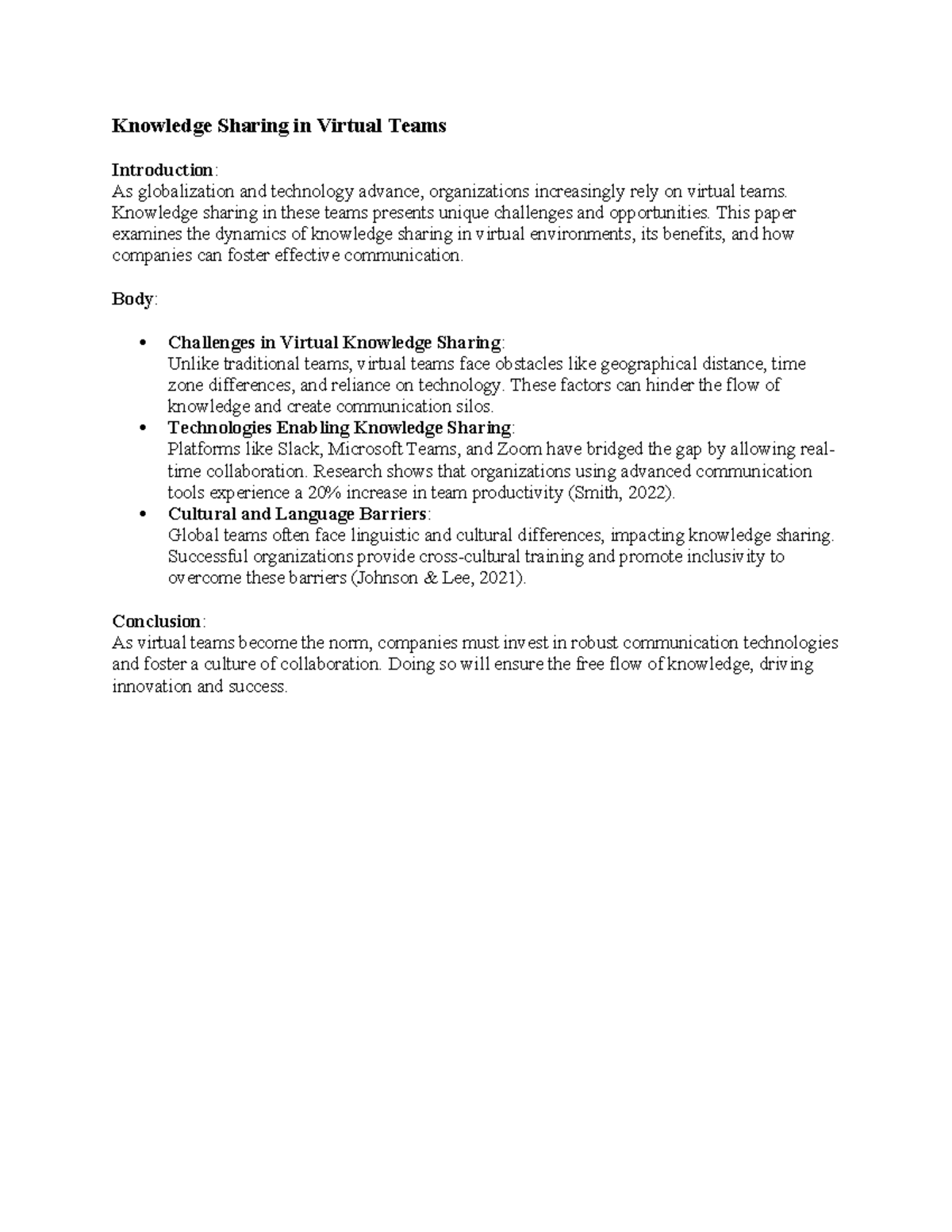 Knowledge Sharing in Virtual Teams - Knowledge Sharing in Virtual Teams ...