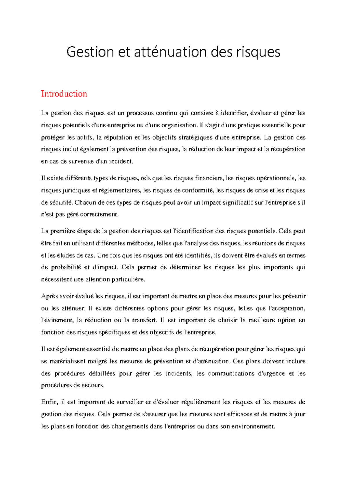 Gestion et atténuation des risques - Gestion et atténuation des risques ...