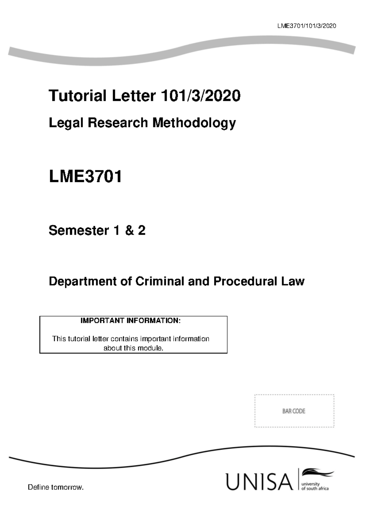 101 2020 3 b - assignments - LME3701/101/3/20 20 Tutorial Letter 101/3 ...