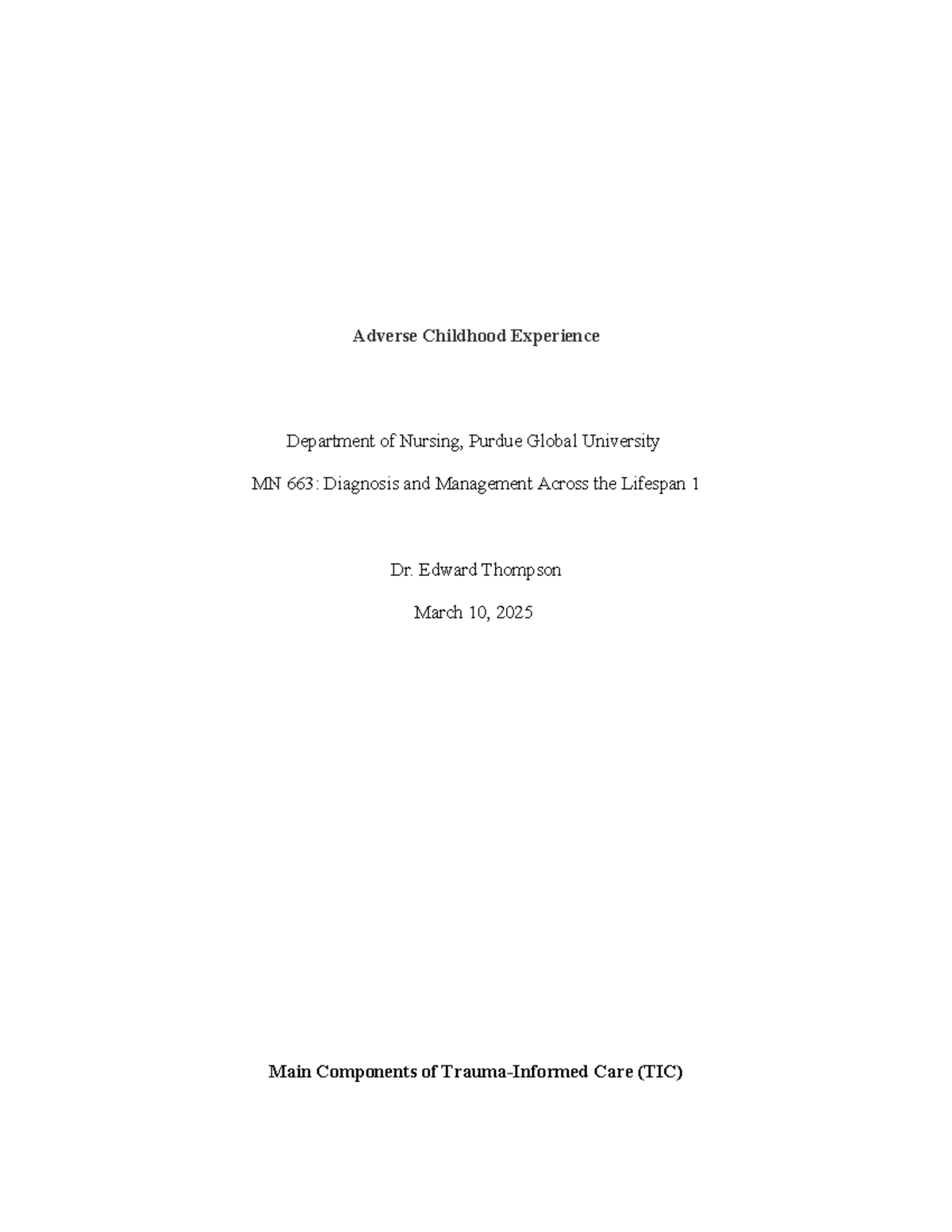 MN 663: Adverse Childhood Experiences and Trauma-Informed Care - Studocu