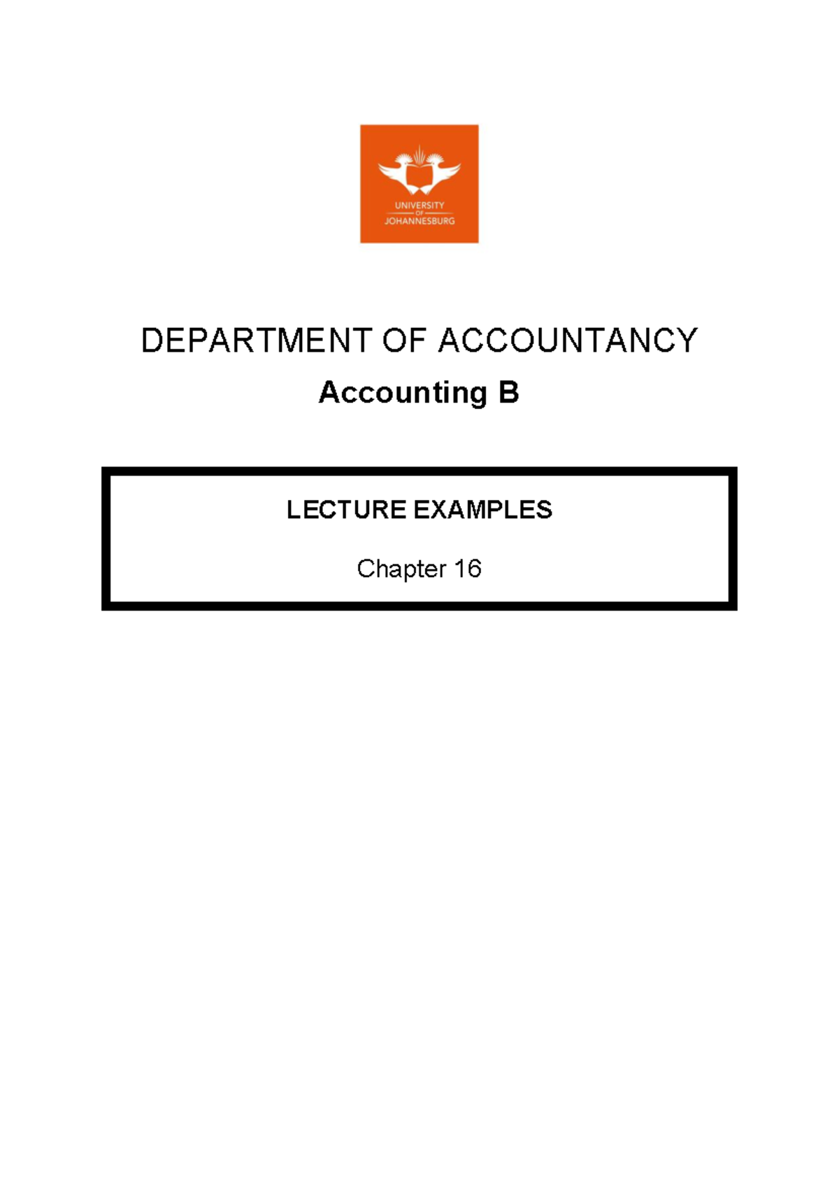 Acc B - Lecture Examples for Chapters 15 & 16 in Accounting - Studocu