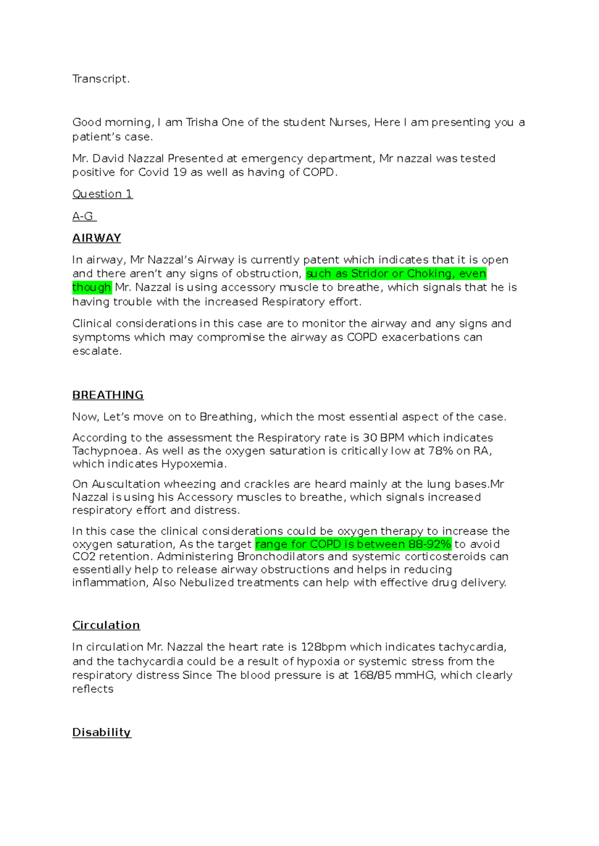 Transcript - ..... - Transcript. Good morning, I am Trisha One of the ...