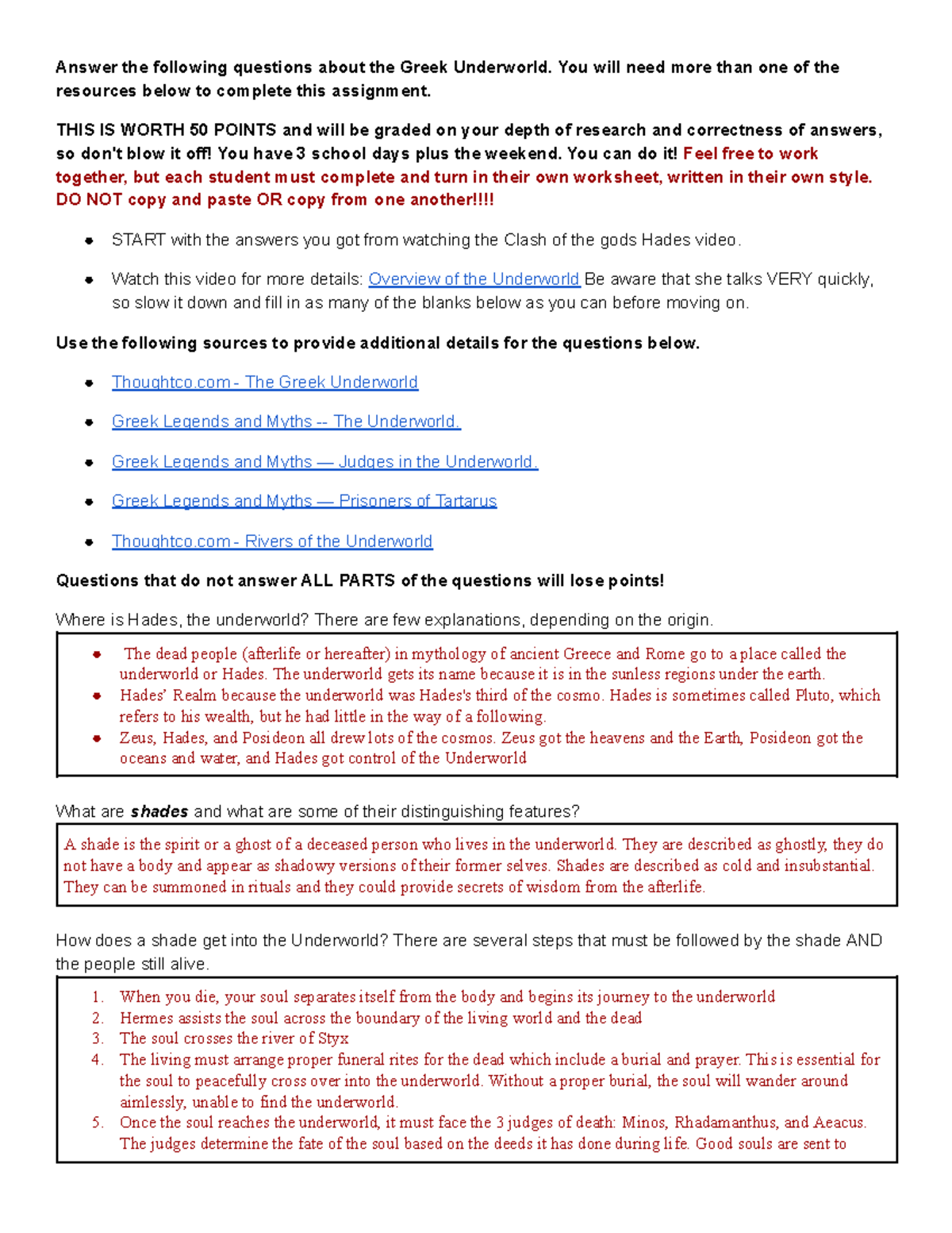 Greek Underworld - worksheet - Answer the following questions about the ...