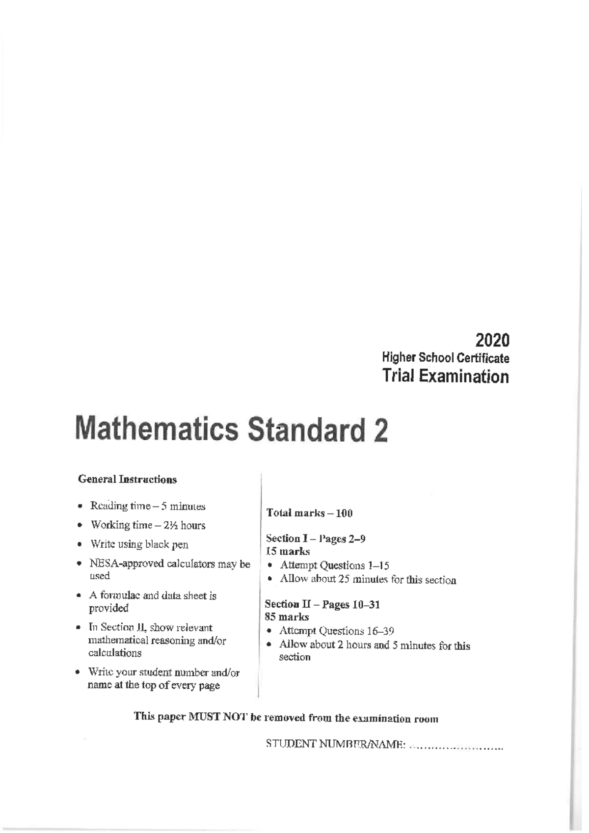 2020 HSC Maths Standard 2 Trial Exam - MAS2 - Studocu