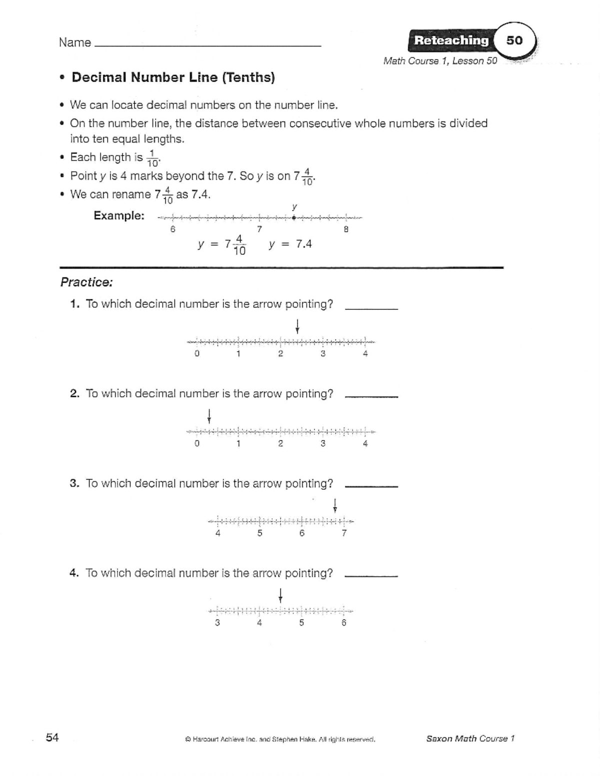 Lesson 50 - study materials - Name Reteaching 50 Math Course 1, Lesson ...