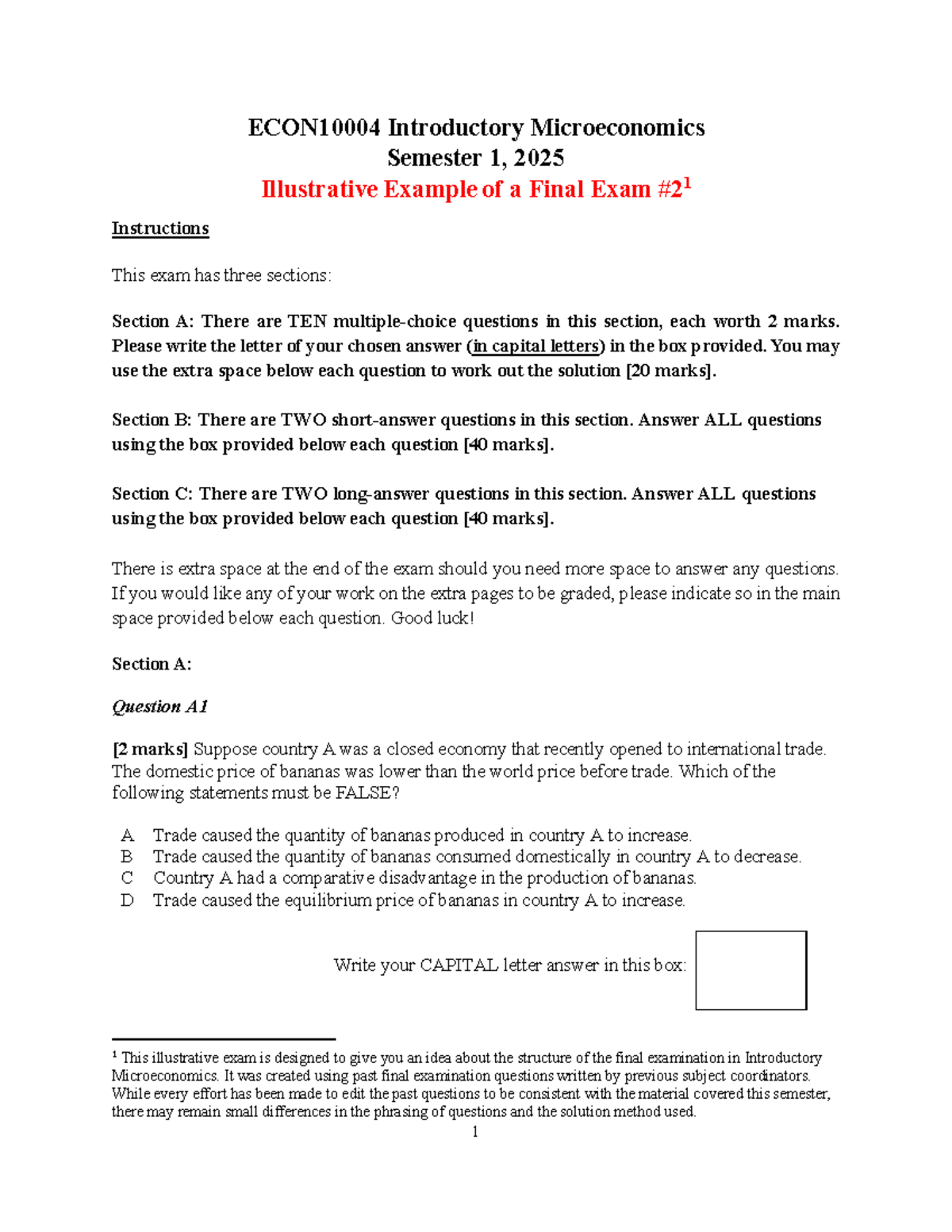 2025 SEM 1 Introductory Microeconomics Final Exam Practice Questions ...