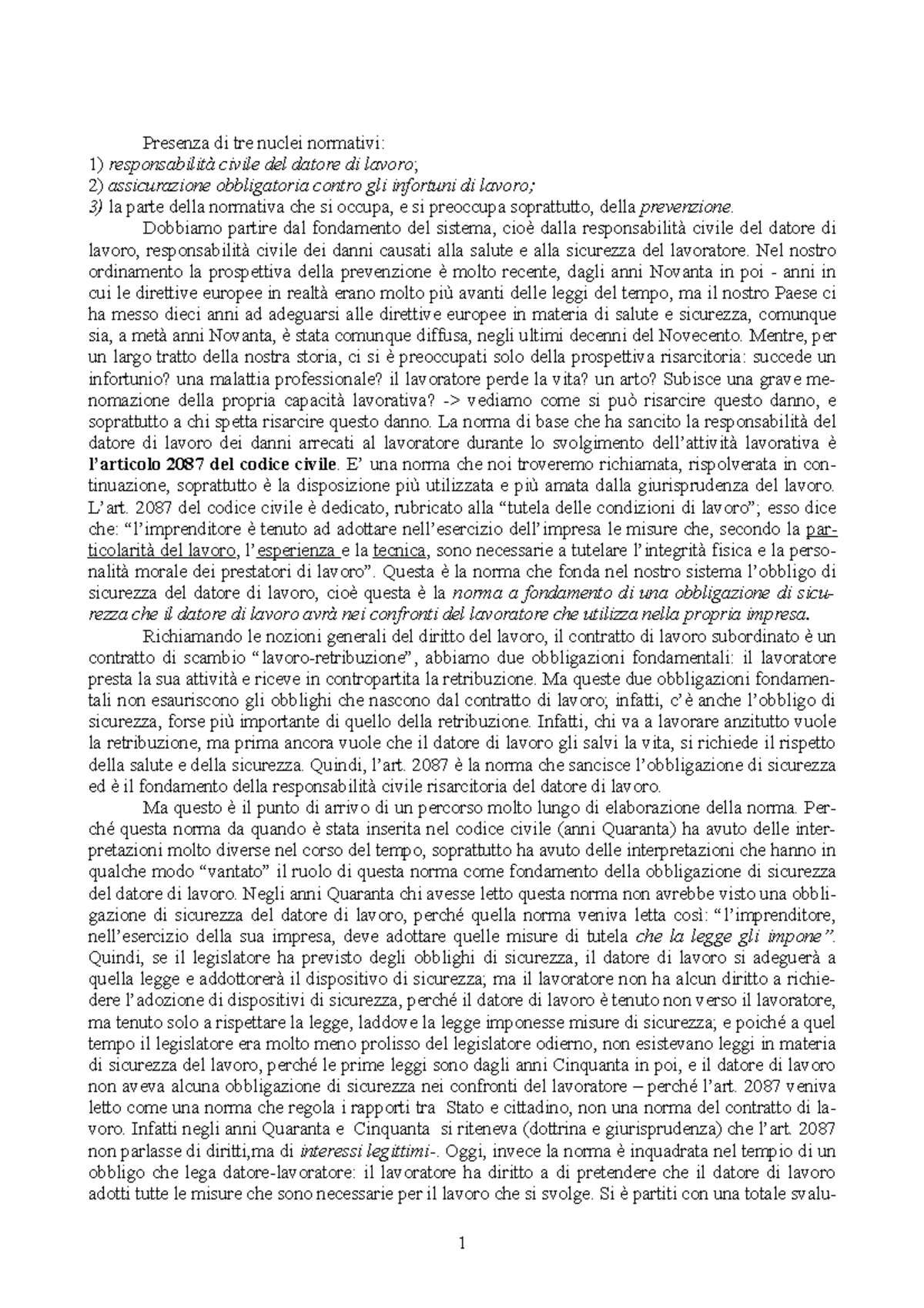 La tutela della salute e della sicurezza sul lavoro - Presenza di tre ...