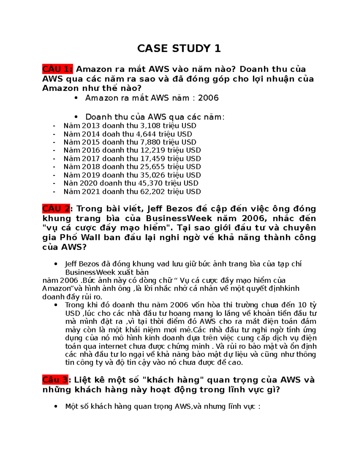 CASE STUDY 1: Doanh thu và Thành công của AWS từ 2006 đến 2021 - Studocu