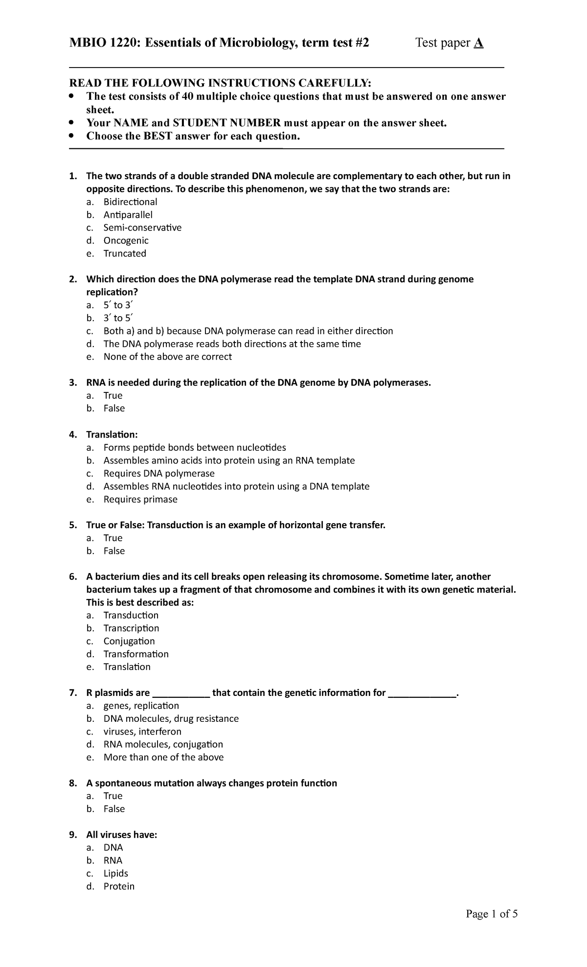 Midterm 2 Practice Questions for BIOL 101 - Fall 2020 - Studocu