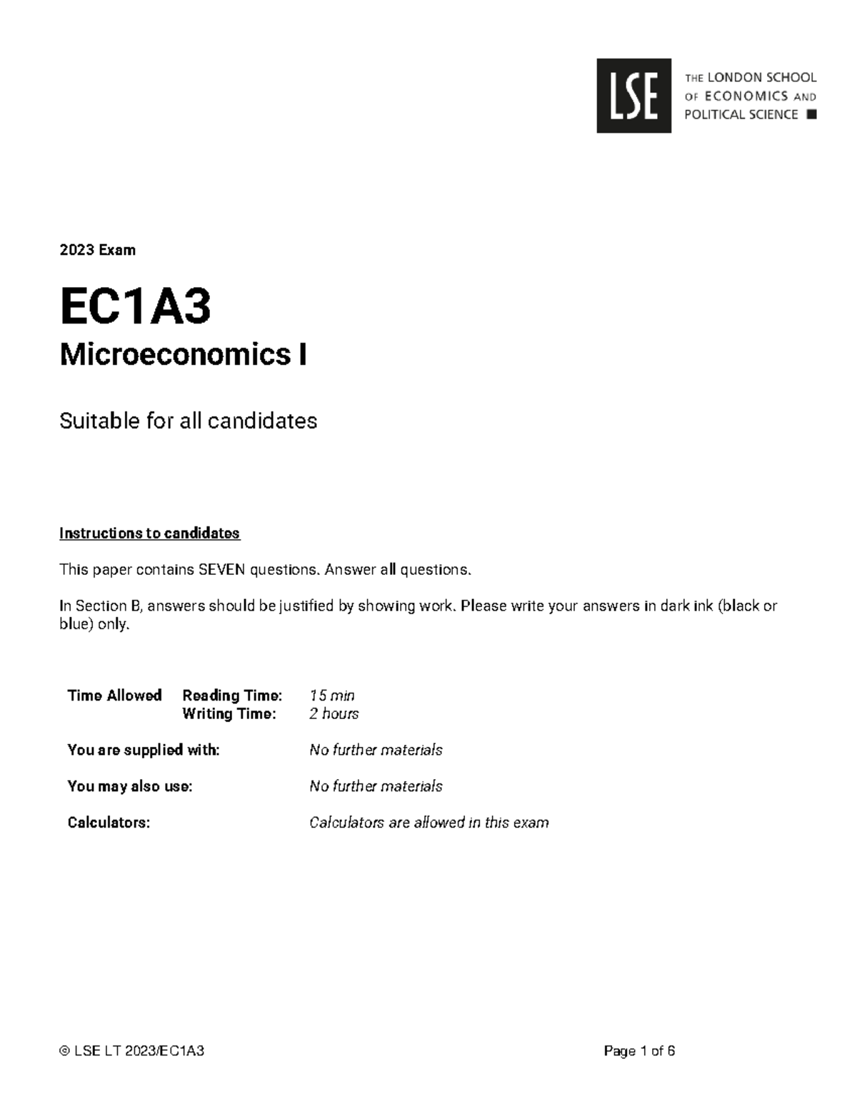 EC1A3 2023 Final Exam: Microeconomics I Comprehensive Guide - Studocu