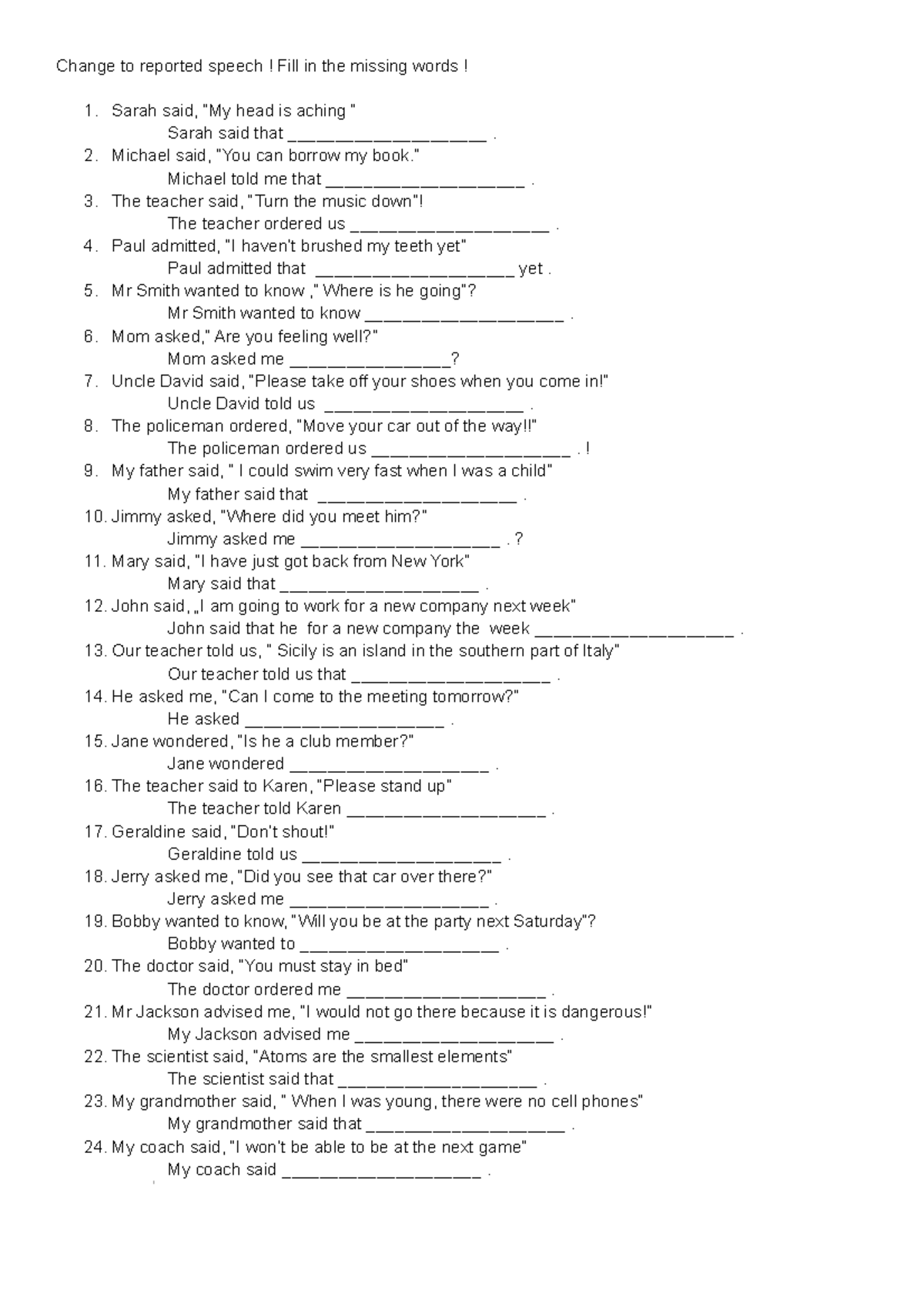 Grammar 2 Module: Reported Speech Practice Exercises PDF - Studocu