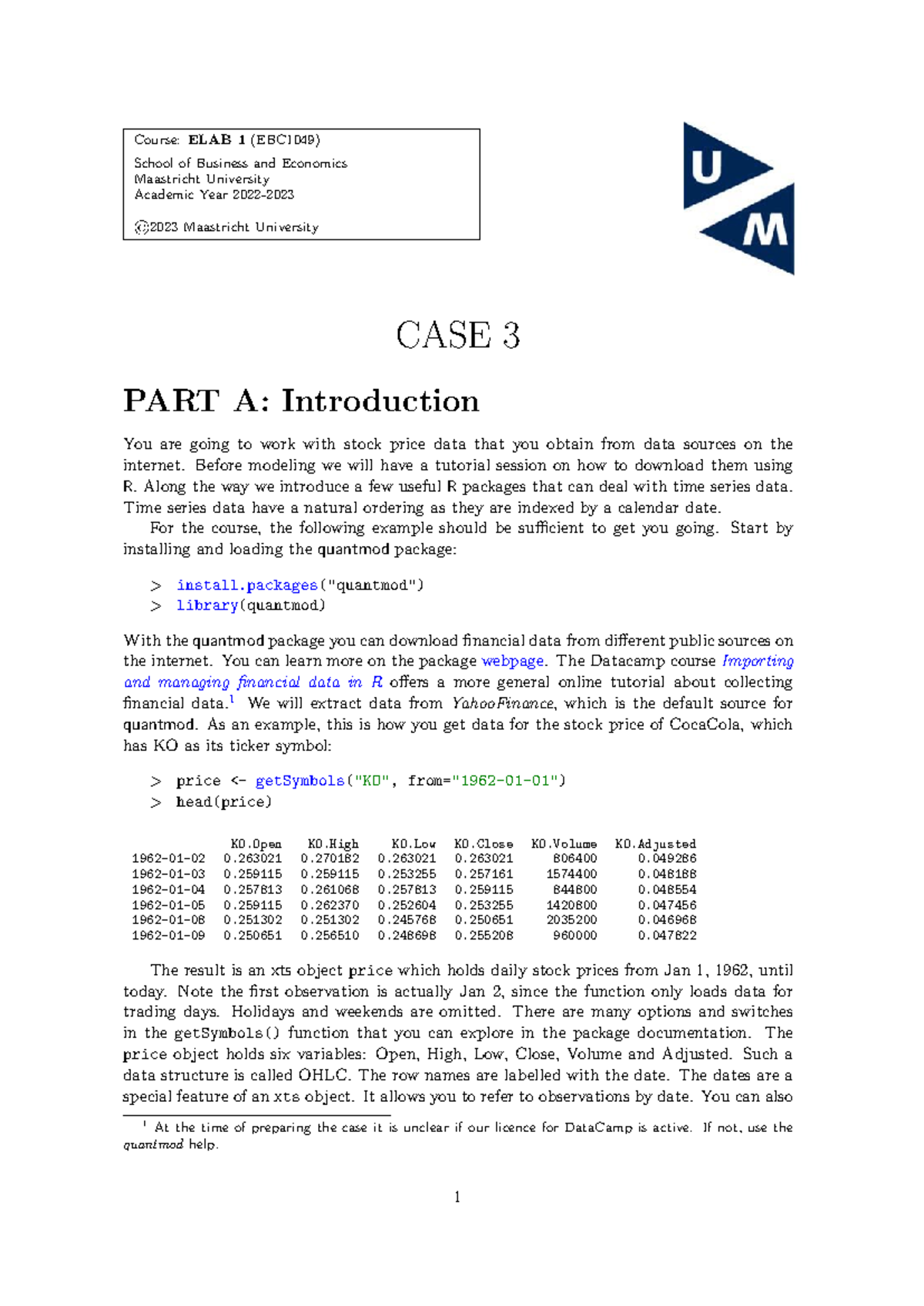 Case Study ELAB 1 (EBC1049): Stock Price Data Analysis with R - Studeersnel