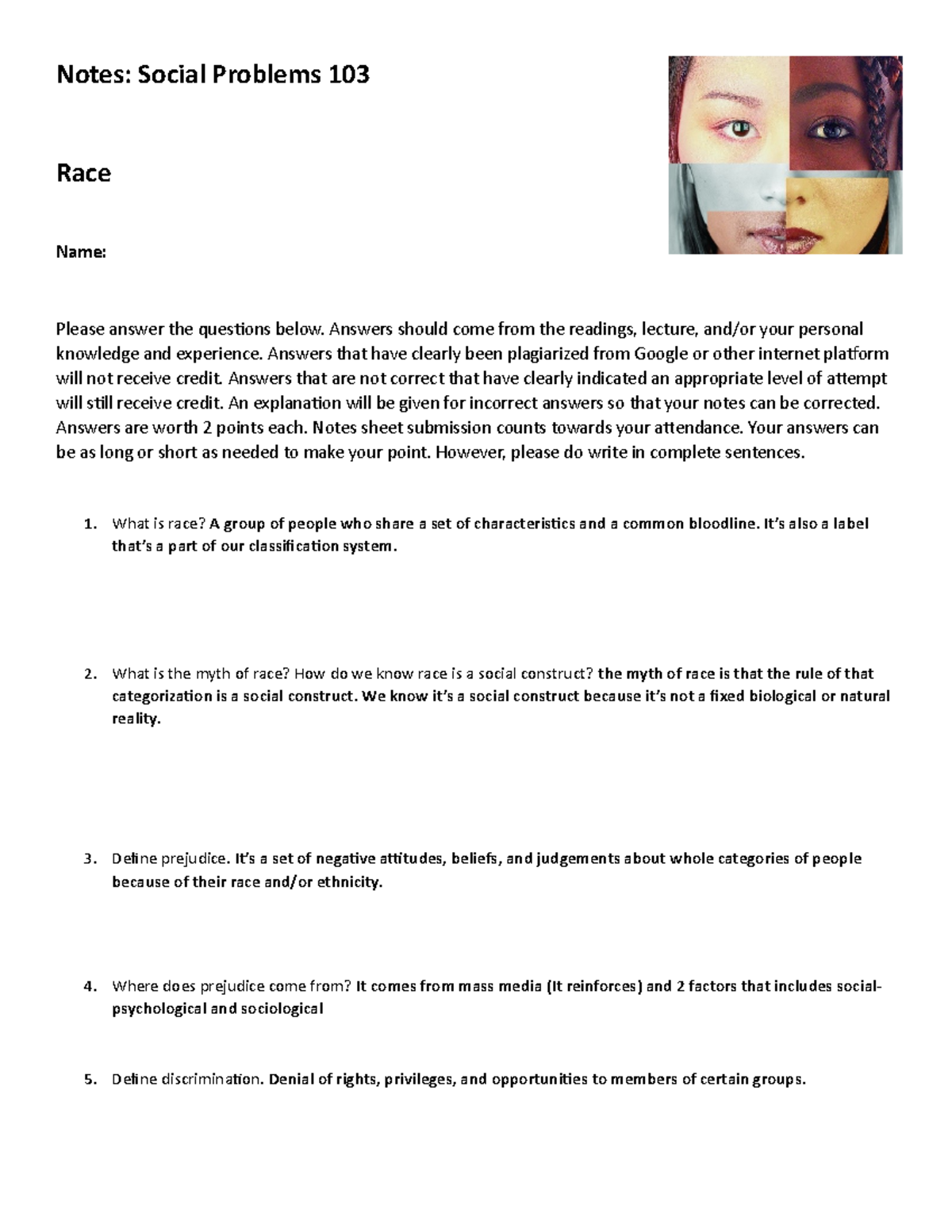 SOC 103 Lecture Notes: Understanding Race and Social Problems - Studocu