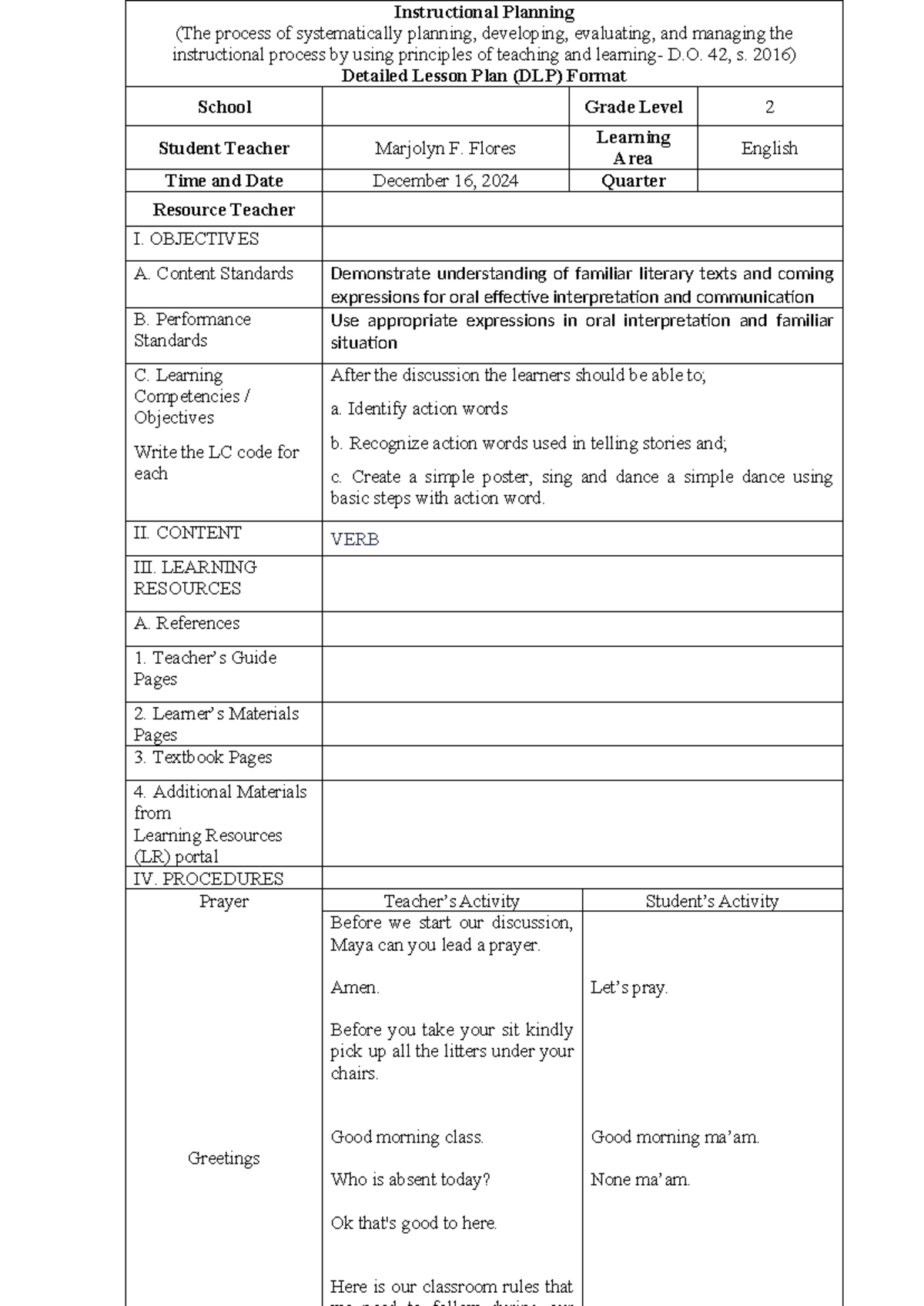 Dep Ed-Format DLP 023240 - Instructional Planning (The process of ...