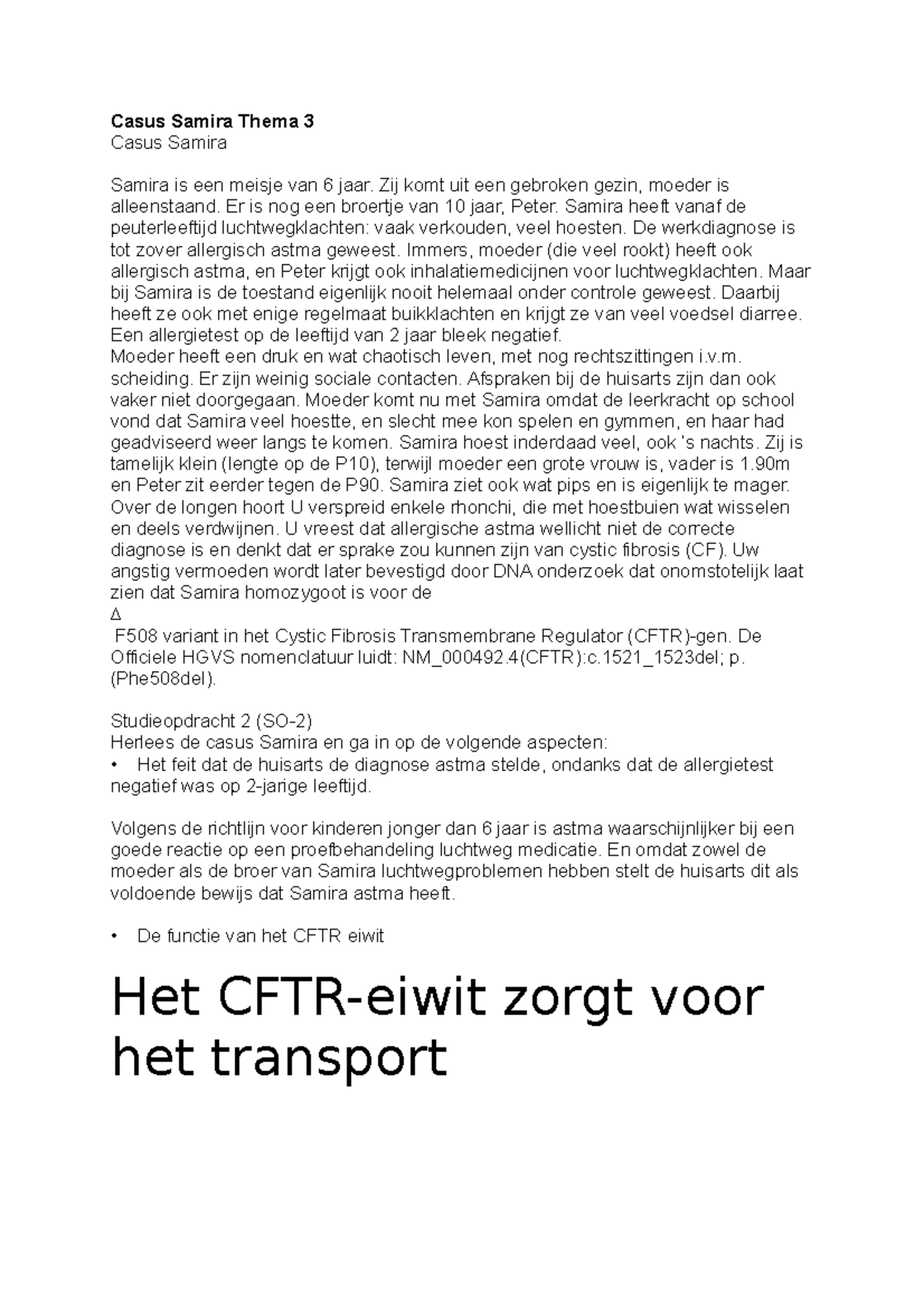 Casus Samira CF: Diagnose, Oorzaak en Therapie Analyse - Studeersnel