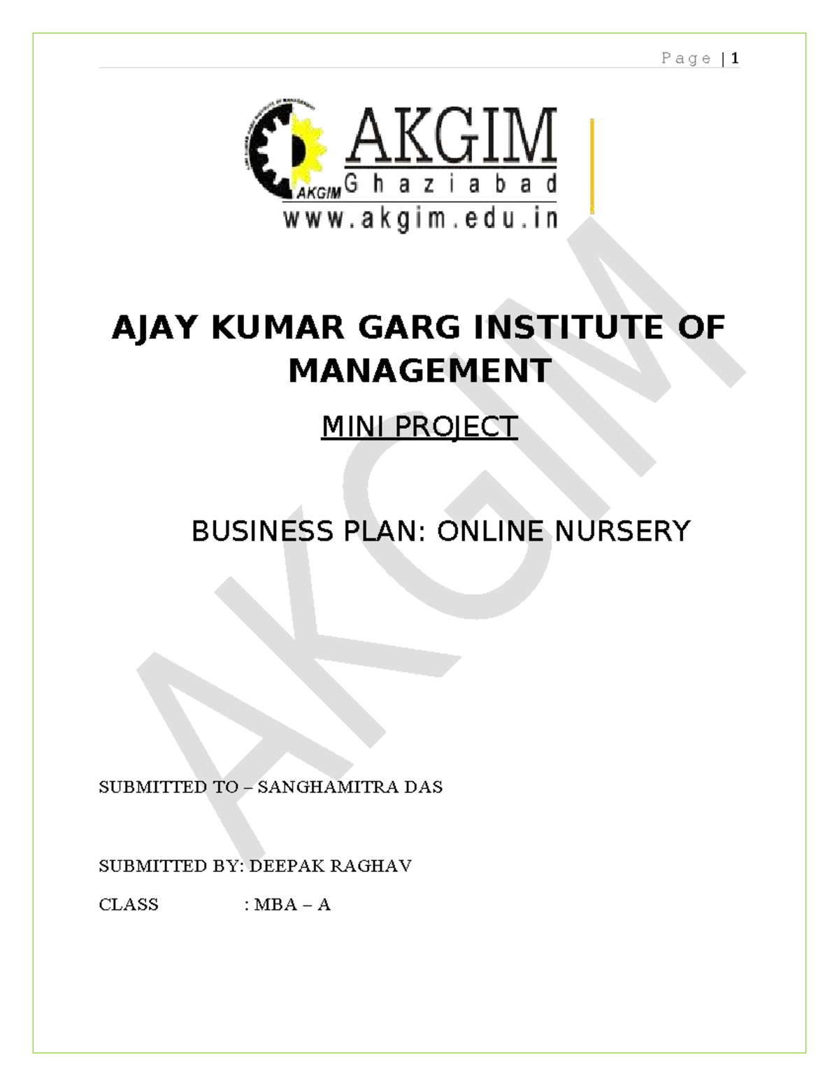 MBA Mini Project: Business Plan for Online Nursery - Studocu
