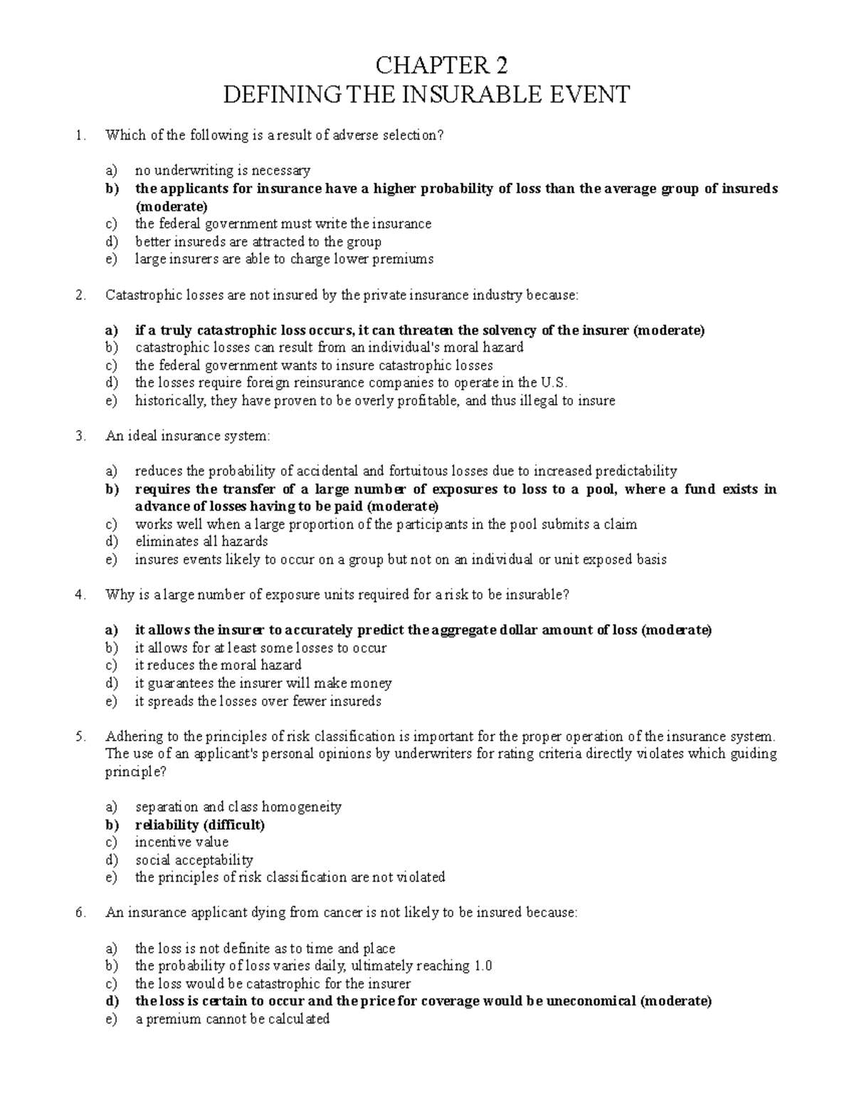 Chapter 2: Understanding Insurable Events in Insurance Systems - Studocu
