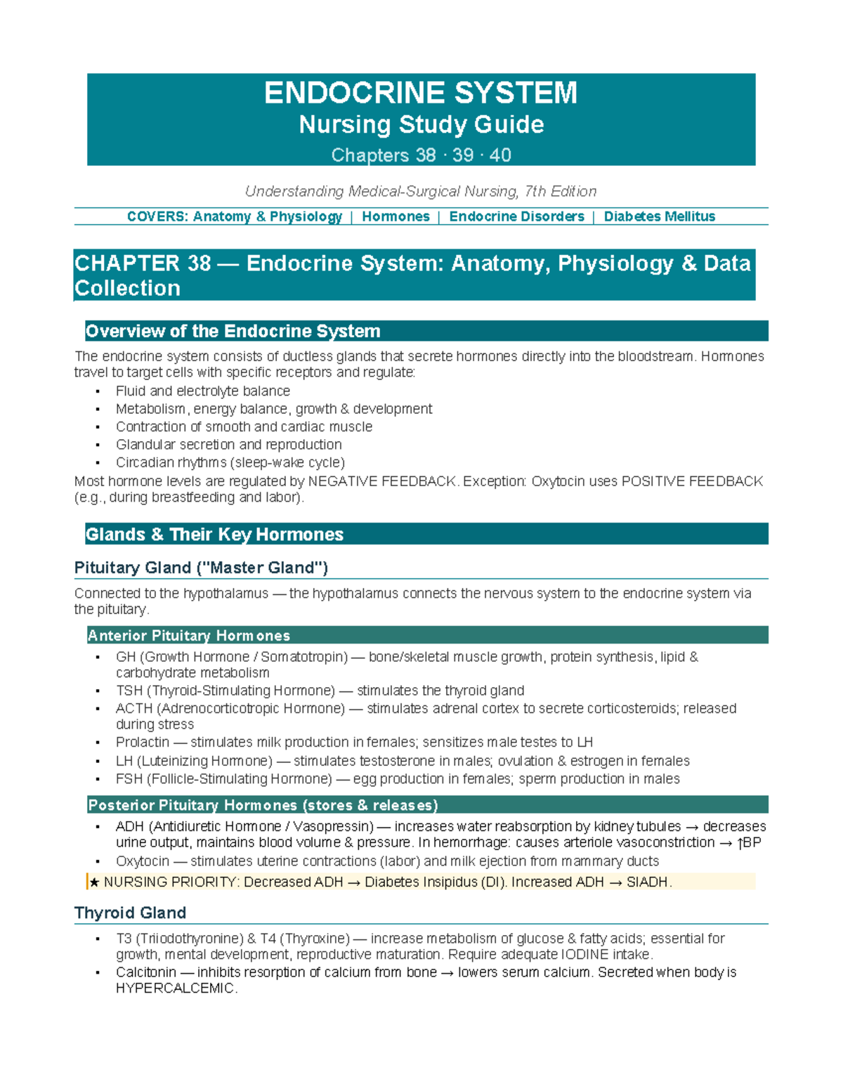 ENDOCRINE SYSTEM Nursing Study Guide: Chapters 38-40 Insights - Studocu