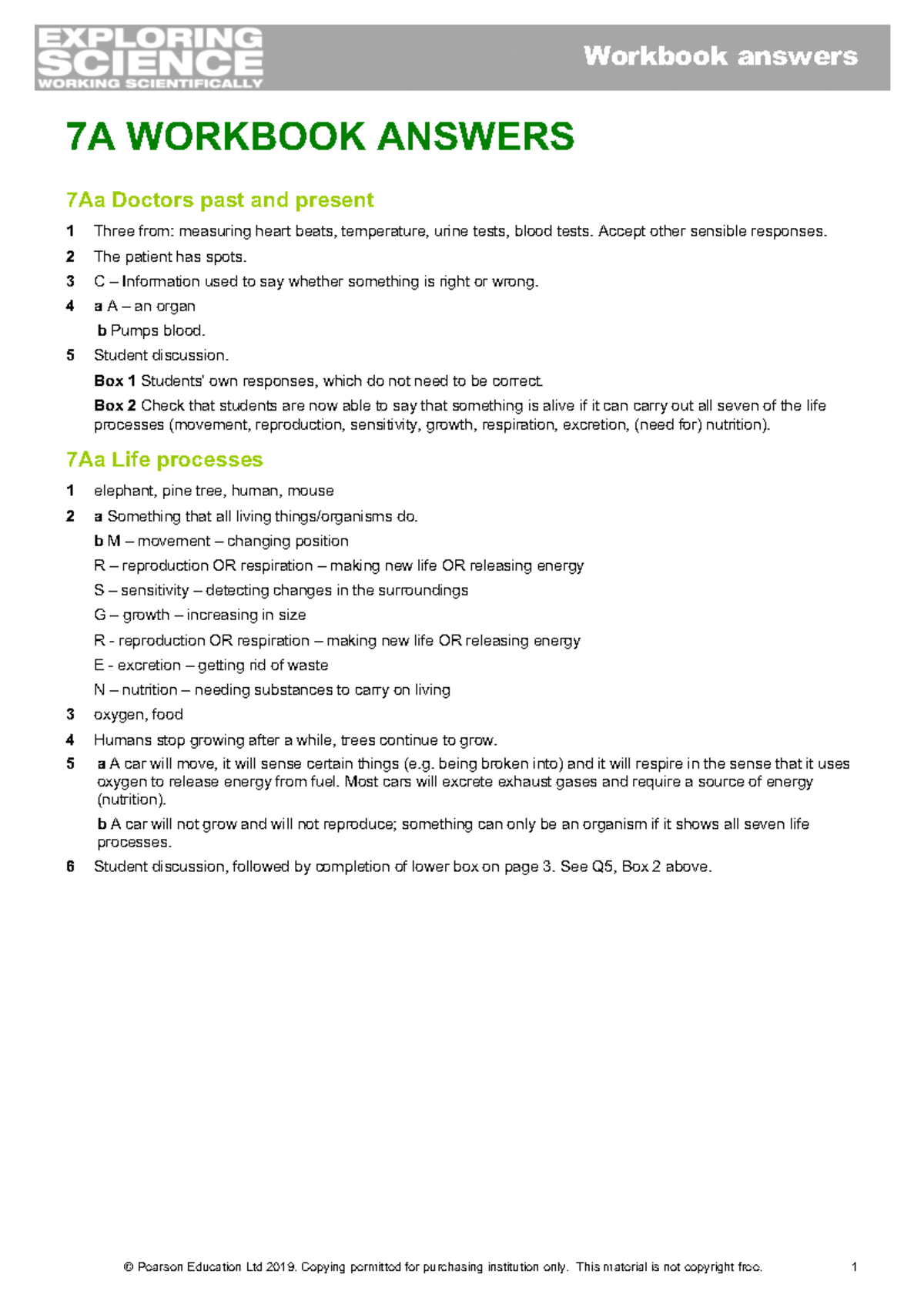 Science Y7 Workbook Answers: Comprehensive Guide to 7A-7F Topics - Studocu