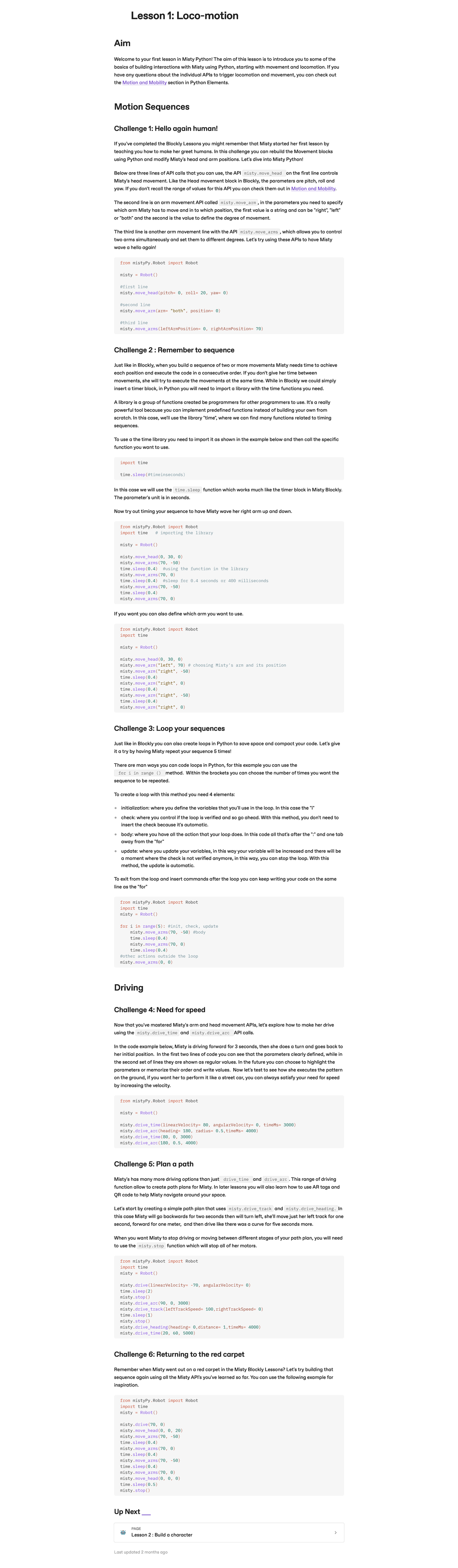 Misty Python Lessons: Introduction to Movement and Interaction ...