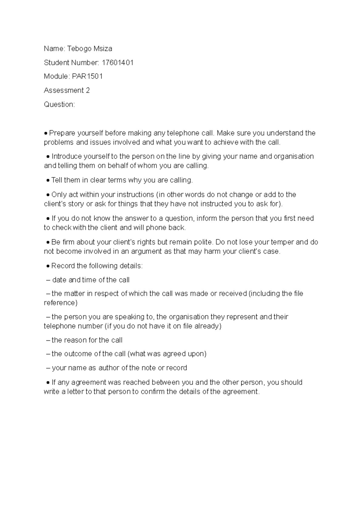 PAR1501 Ass2 - Assignment - Student Number: 13436600 PAR Unique Number ...