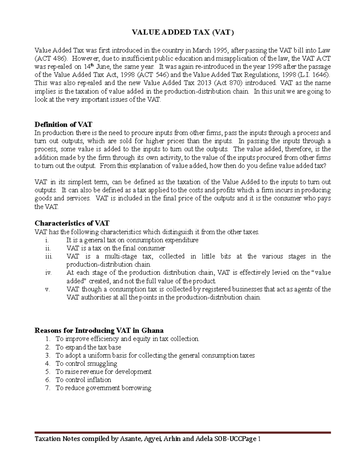 Value Added Tax (VAT) Notes - Comprehensive Overview and Update - Studocu