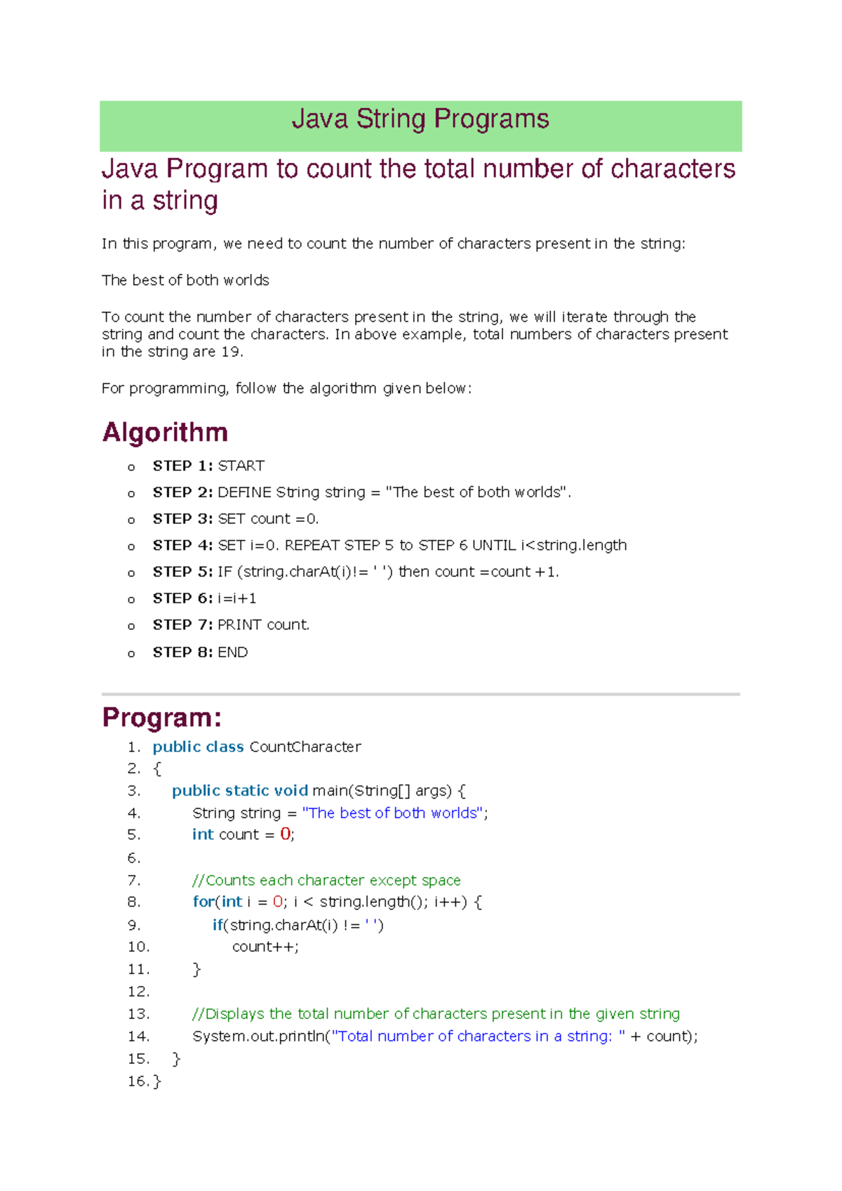 Java String Programs: Character, Vowel, Anagram and Palindrome Counting ...