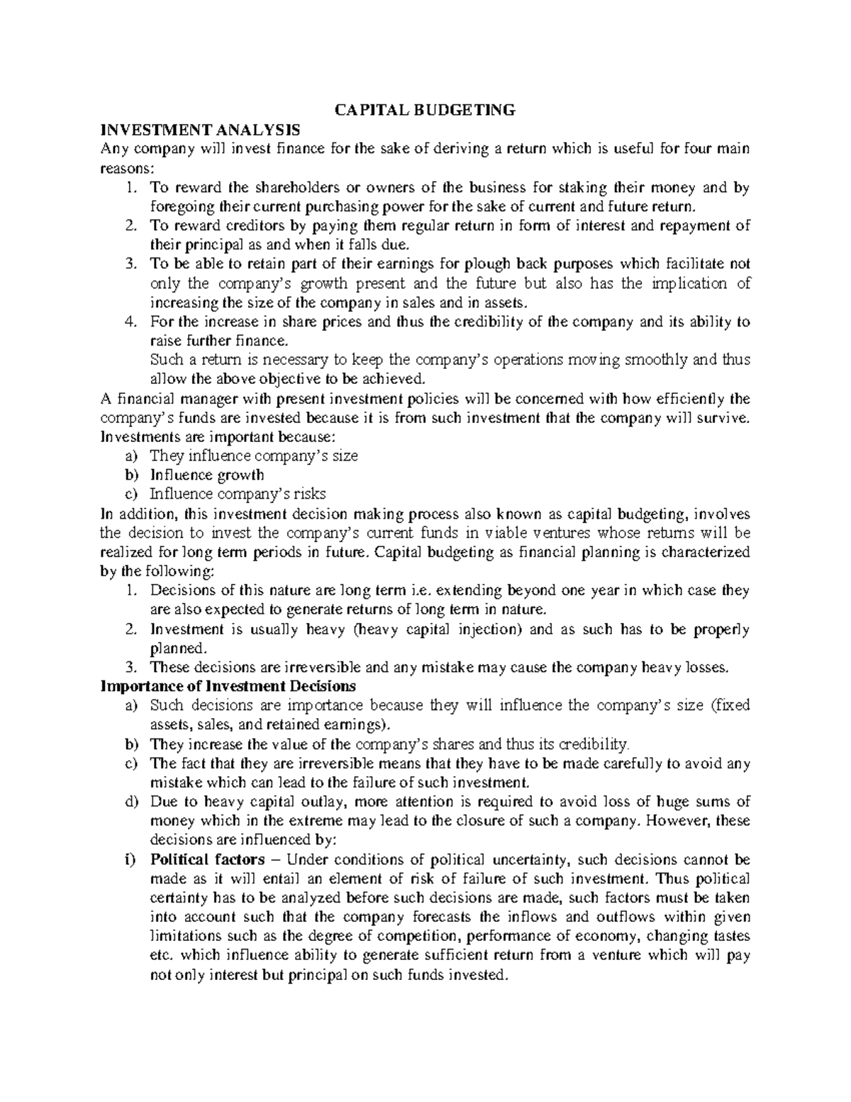 Capital Budgeting - CAPITAL BUDGETING INVESTMENT ANALYSIS Any company ...