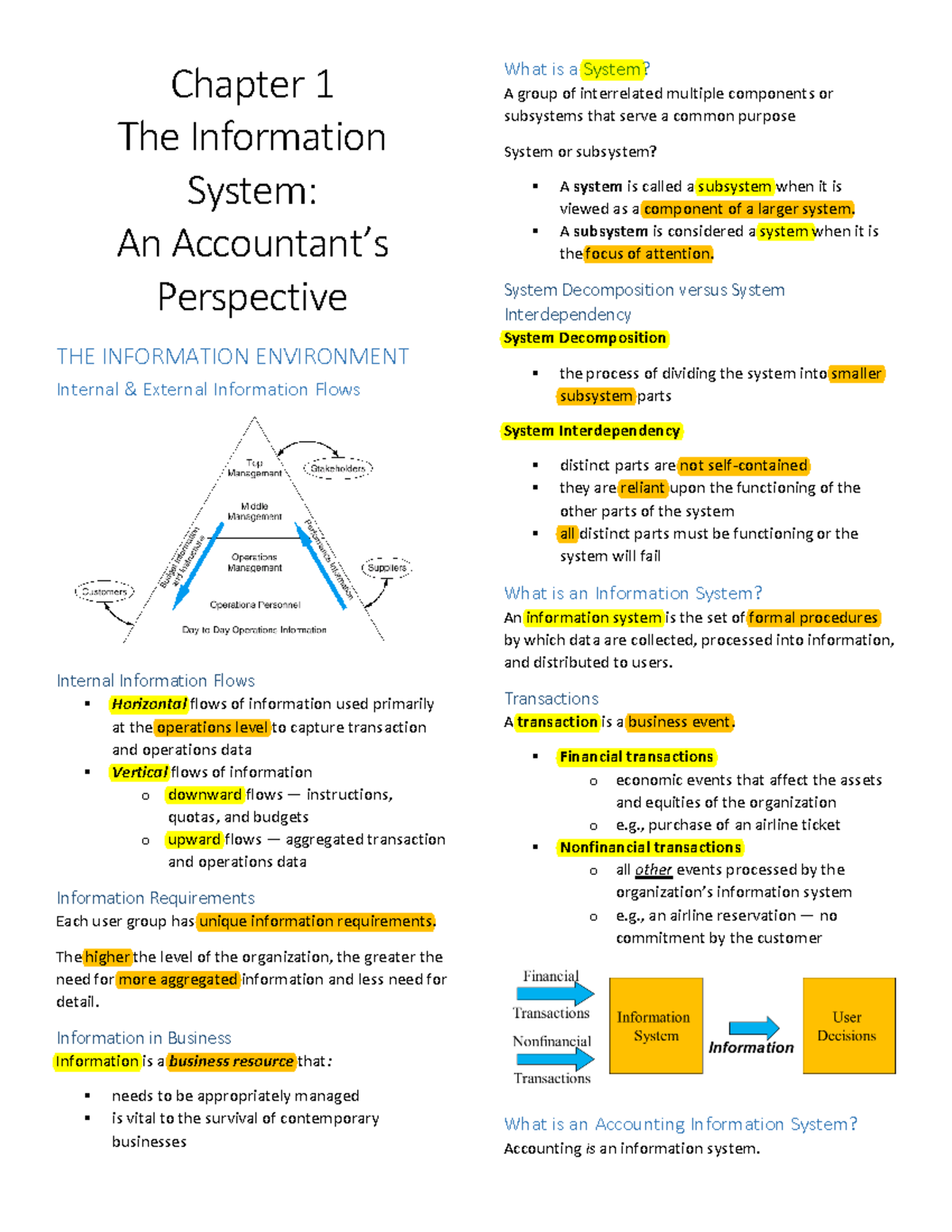 Chapter 1 Information System Accounts Perspective - Chapter 1 The ...