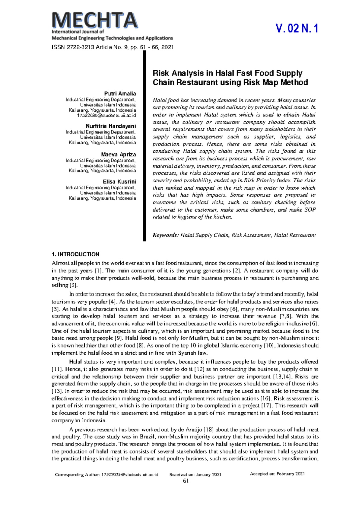 Risk Analysis for Halal Fast Food Supply Chain (Admin +45 105 5 ED ...