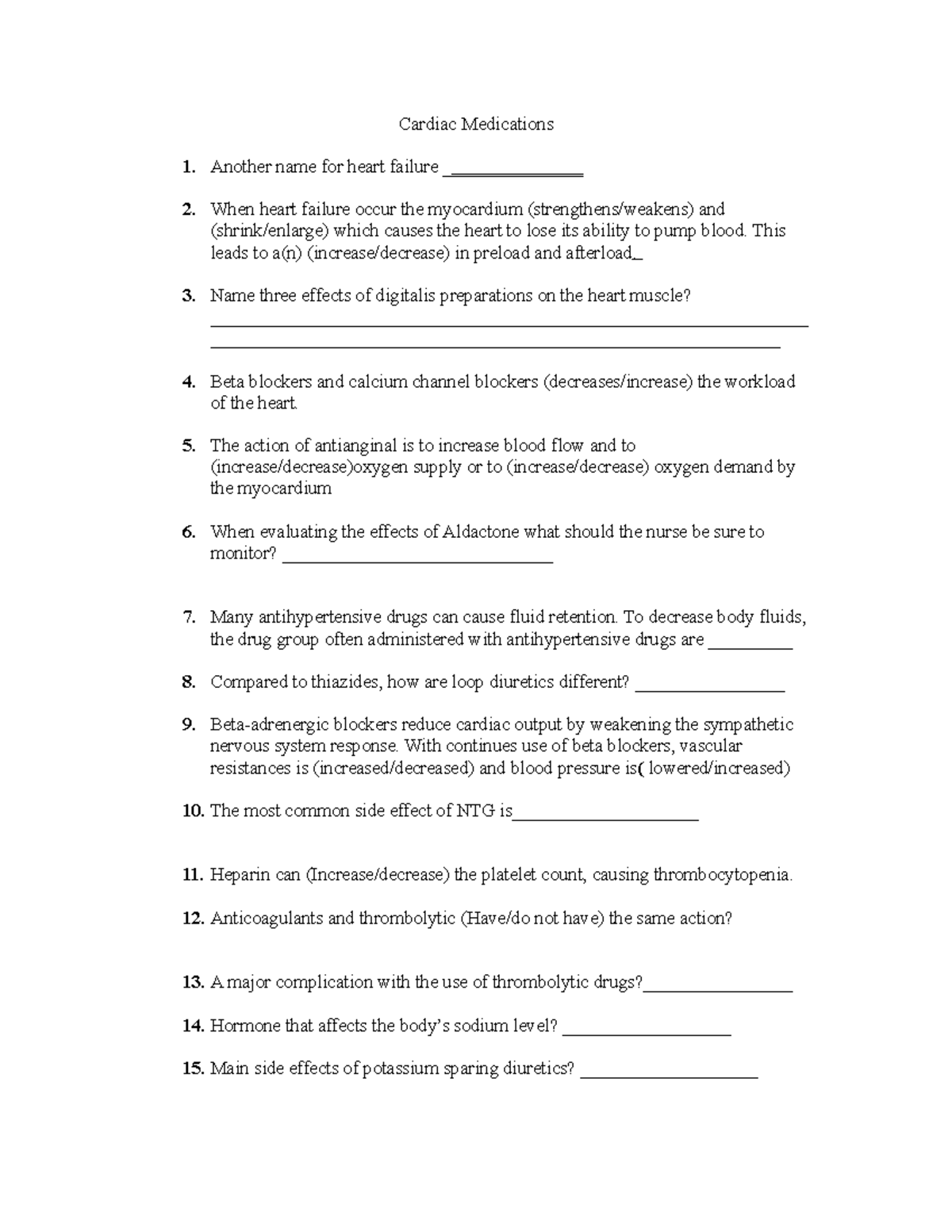 Cardiac Medications Study Guide for Nursing (NUR 402) - Studocu