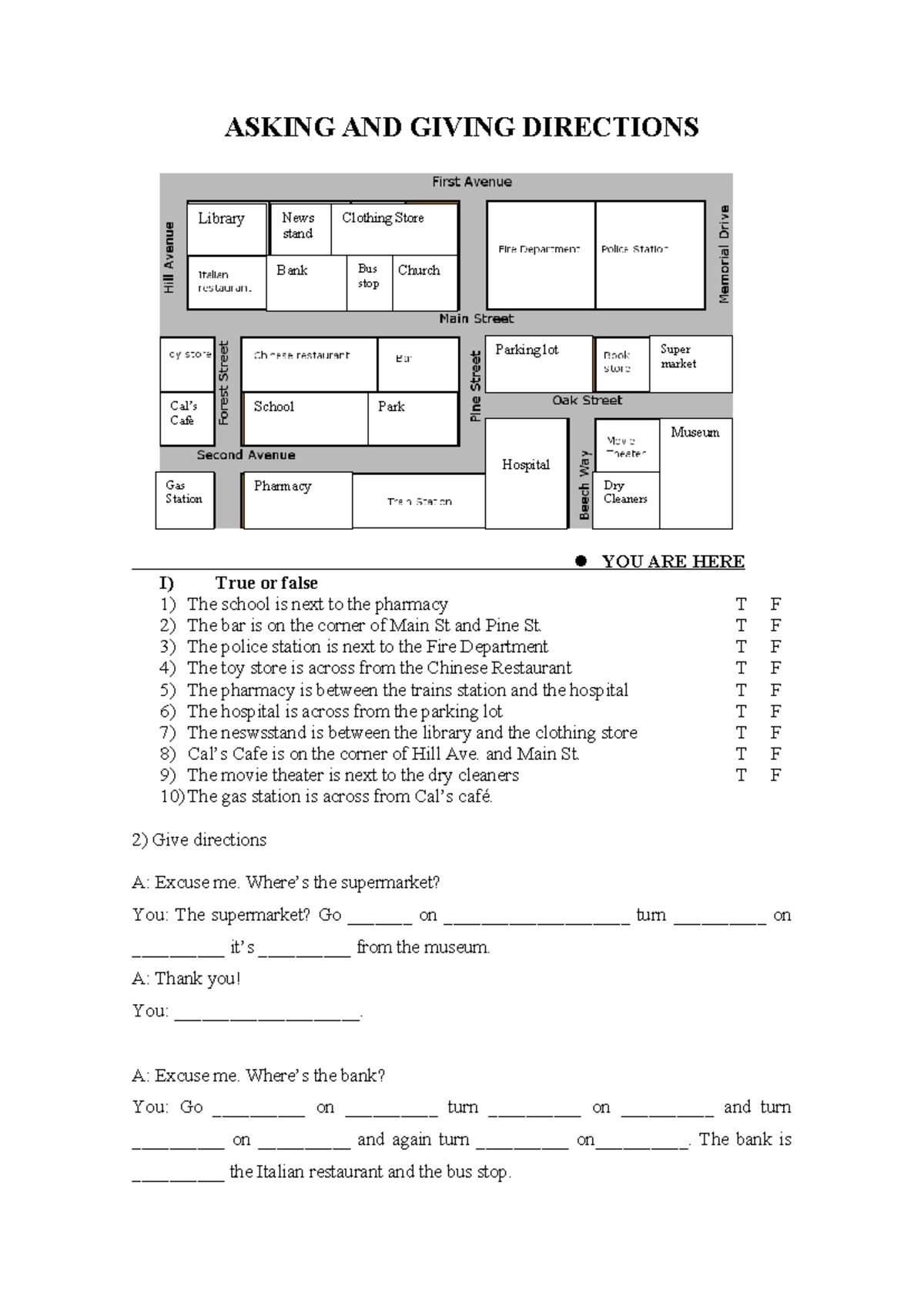 Asking and Giving Directions Activities (41604) - Studocu
