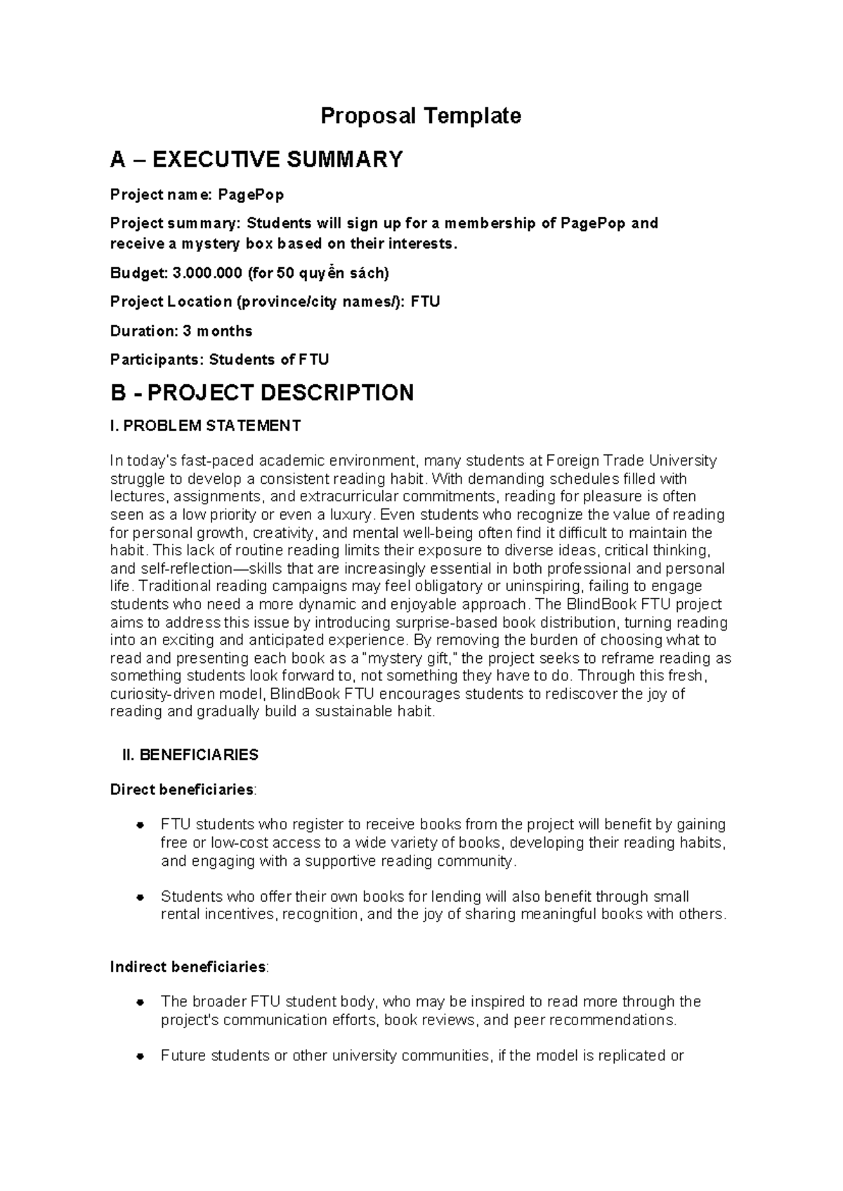 Proposal Template A: PagePop Project for Enhancing Reading Habits at ...