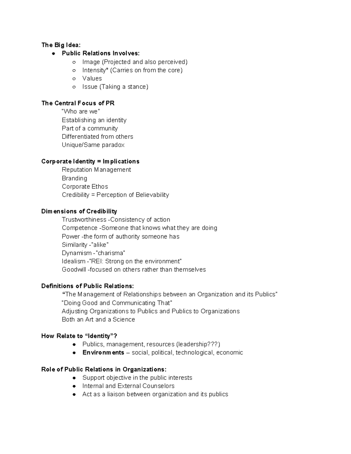 Comm251 - Public Relations Midterm Lecture Notes on Key Concepts - Studocu