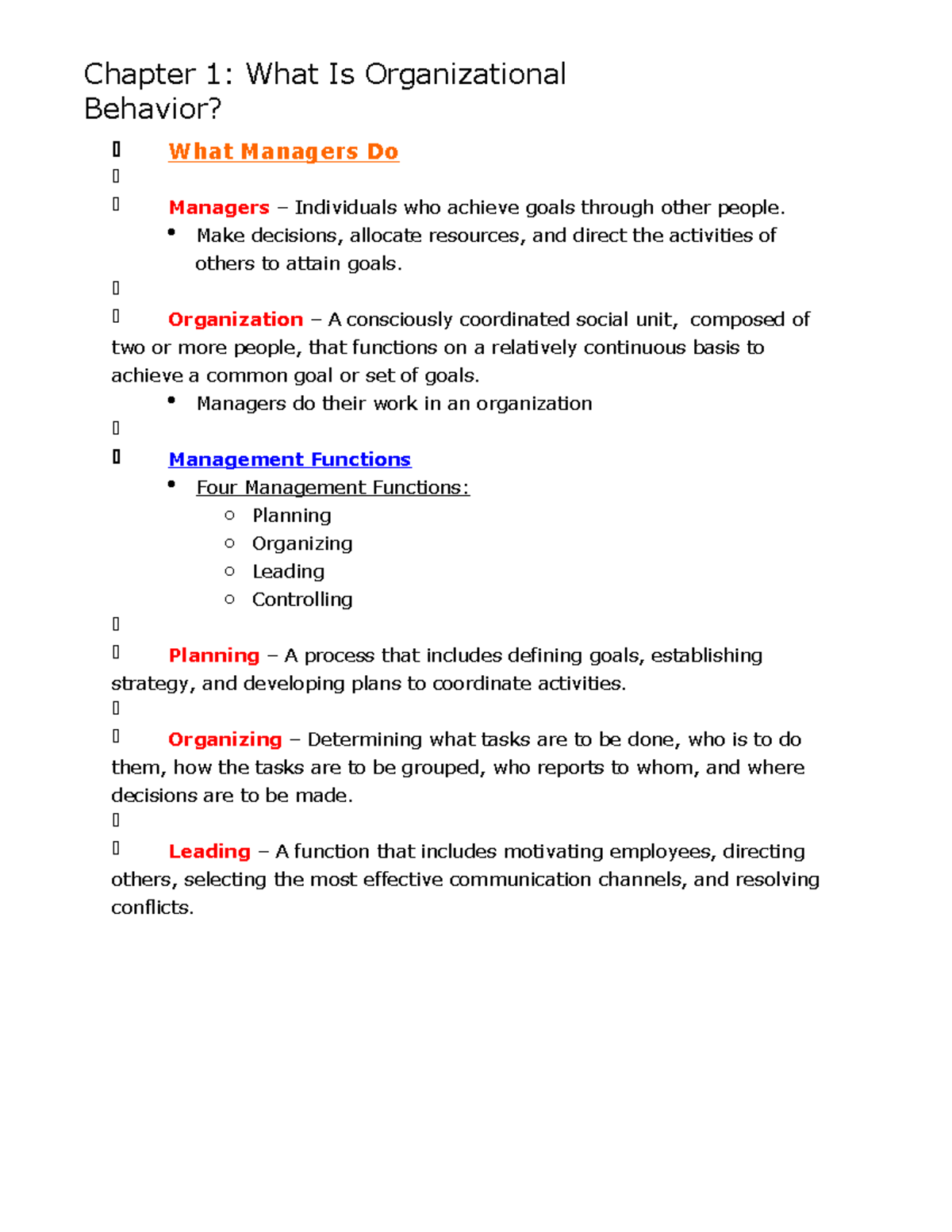 Organizational Behavior - Exam 1 Study Notes for Course Code OB101 ...