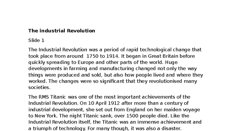 Industrial Revolution Overview: Key Developments and Impacts - Studocu