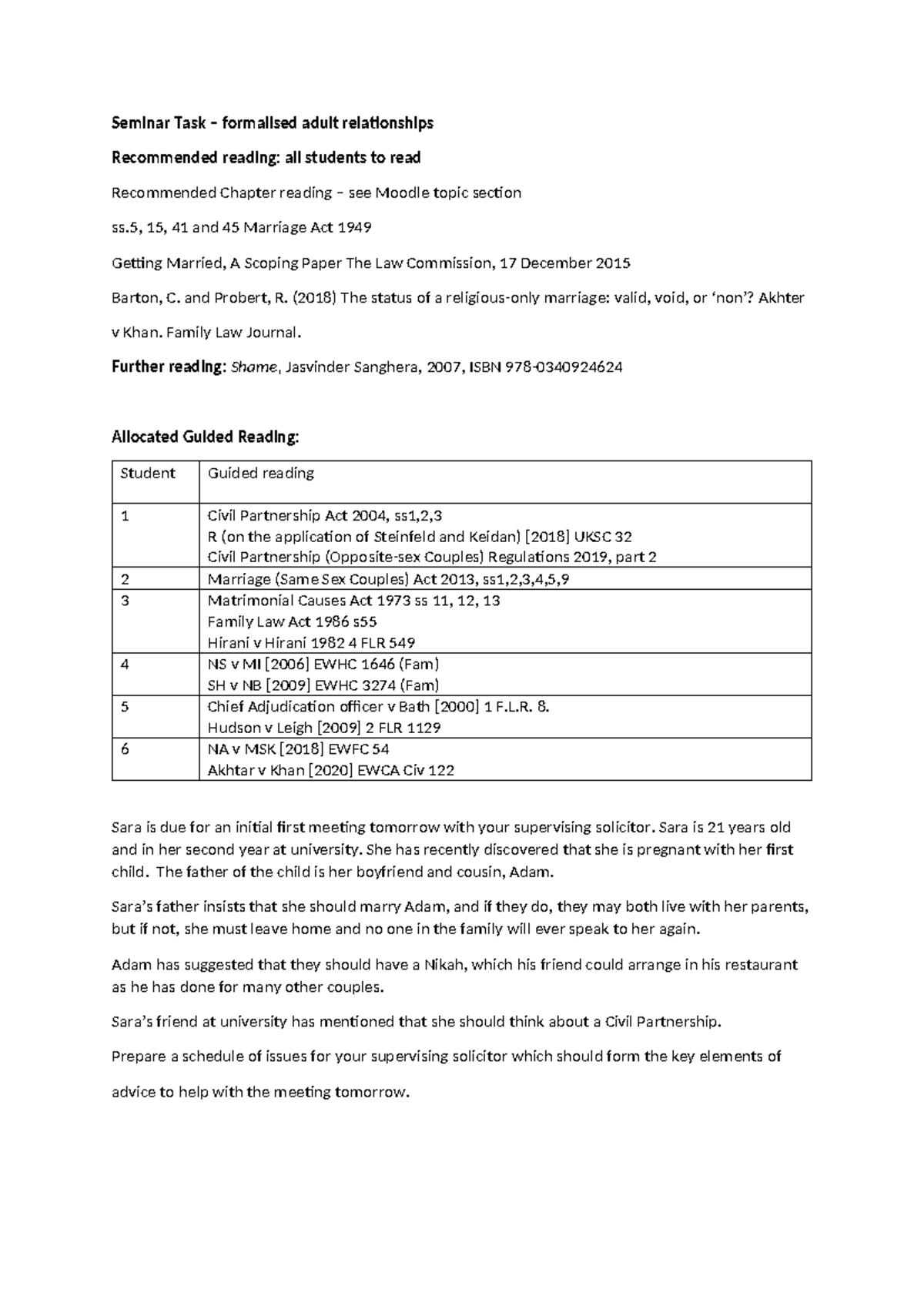Seminar Task – formalised adult relationships - Seminar Task ...