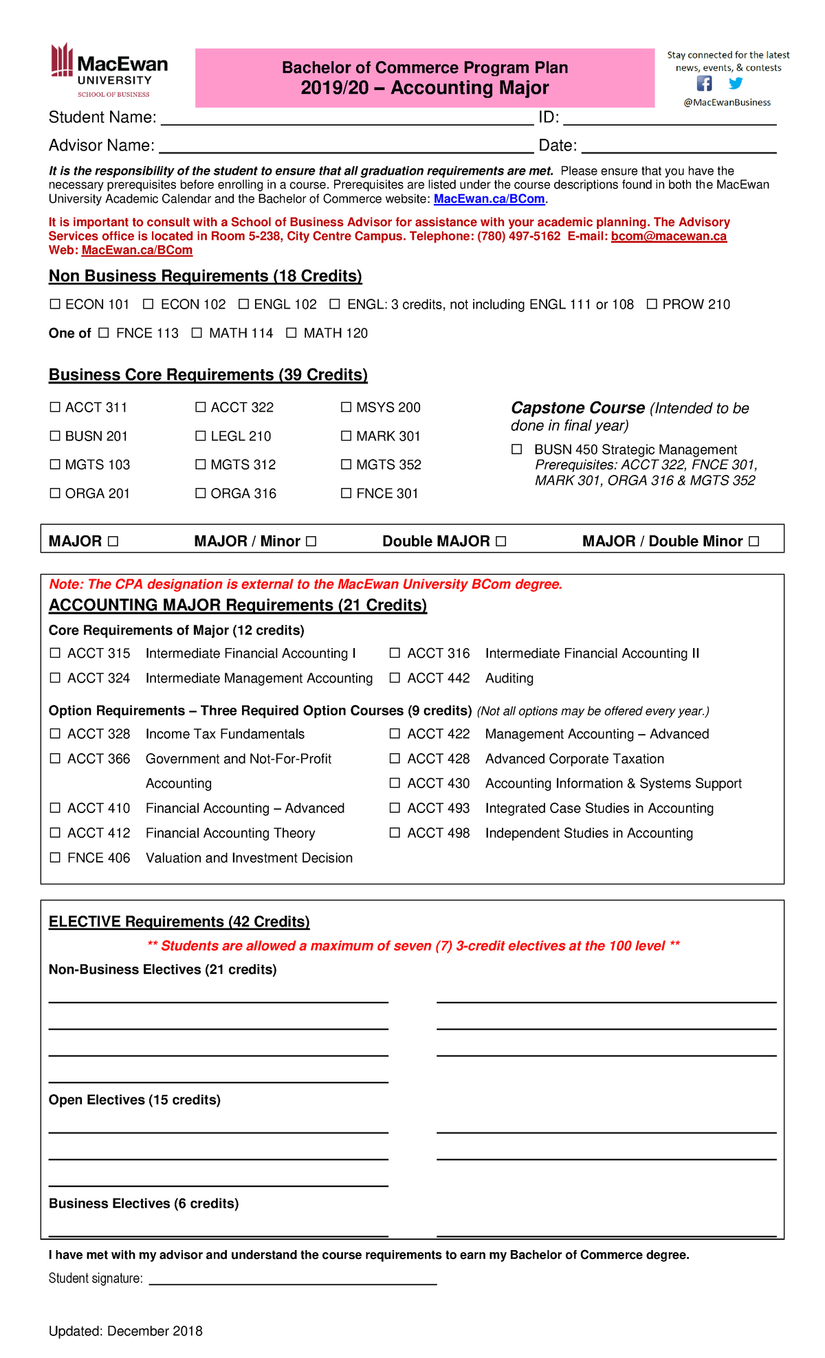 Bachelor of Commerce Program Plan - Accounting Major (2019/20) - Studocu