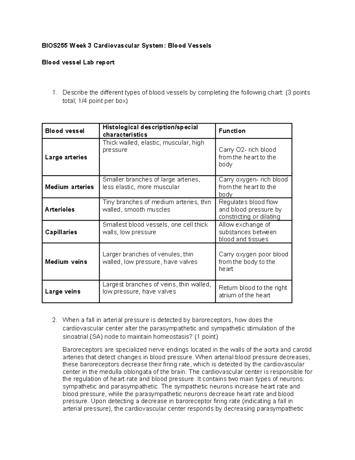 BIOS255 Week 3 Lab Report: Exploring the Cardiovascular System - Studocu